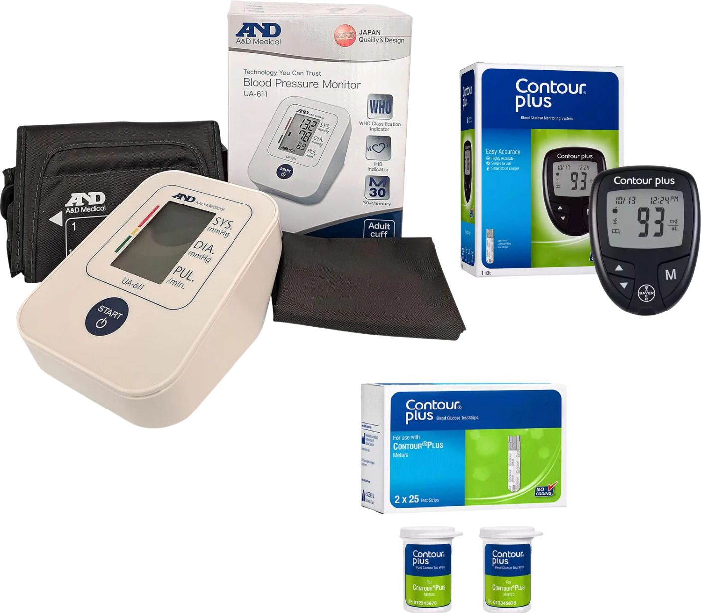 AND UA-611 Blood Pressure Monitor with Contour Plus Glucometer With 50 Strips Combo Bp Monitor-image-47