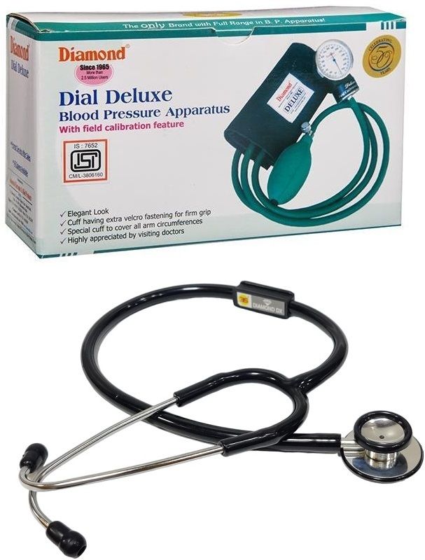 DIAMOND Dial Deluxe Blood Pressure Apparatus With 3S Black Stethoscope Bp Monitor
