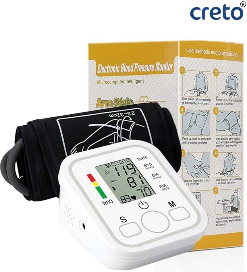 CRETO Electronic Blood Pressure Monitor, Upper Arm Cuff, LCD Digital Display Bp Monitor-image-7