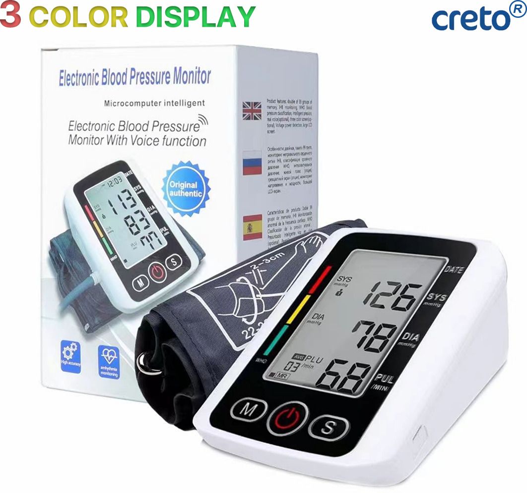 CRETO 3 Color Display Upper Arm Cuff, Digital LCD Display with Memory Function Bp Monitor-image-32