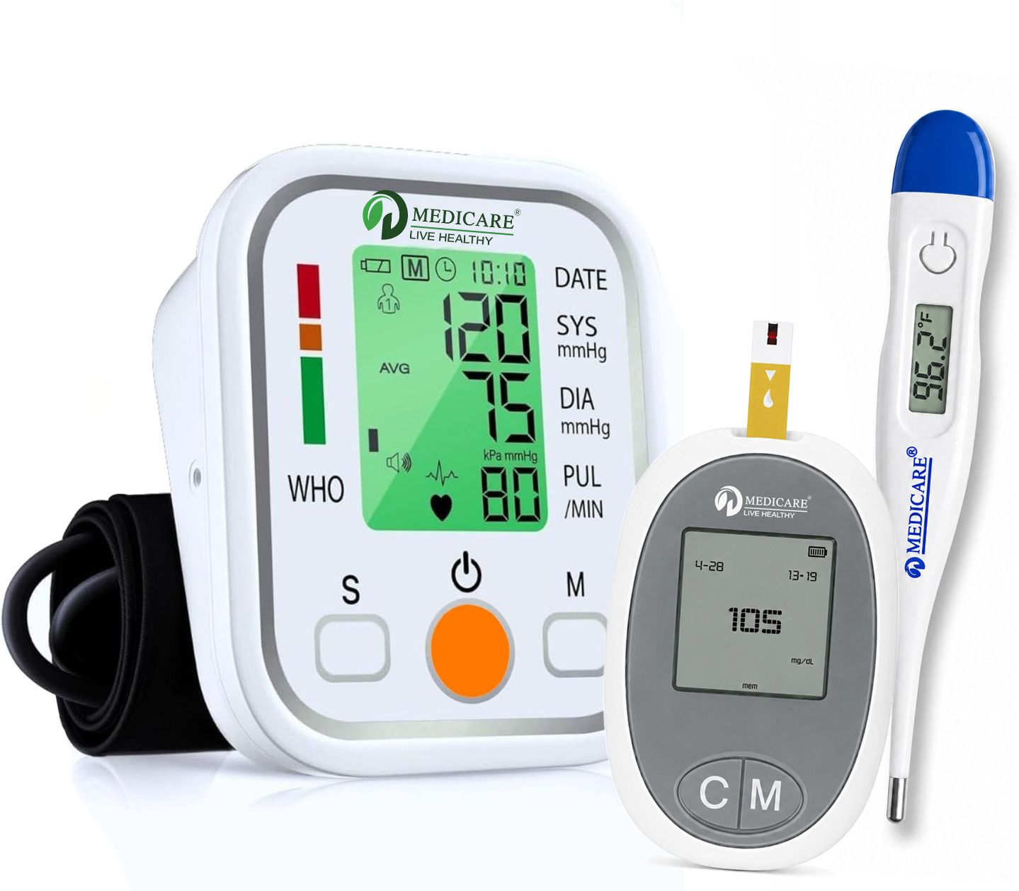 D MEDICARE (Combo) Digital Blood Pressure Monitor, Glucometer Kit, Digital Thermometer | COMB-01 Bp Monitor-image-3