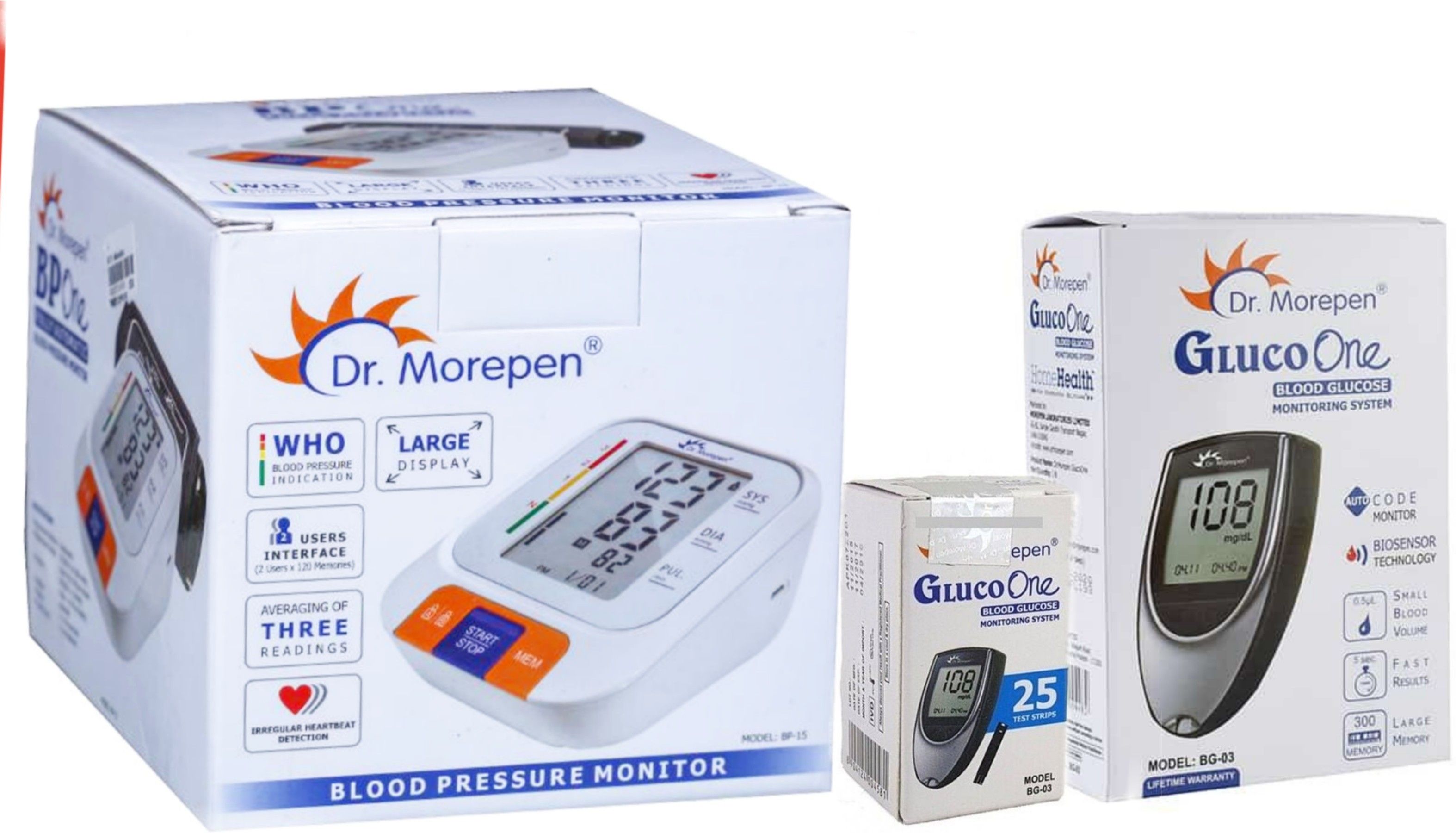 Dr. Morepen BP-15 Blood Pressure Monitor and Glucometer 25 strips combo pack BP-15 , Gluco, 25strips Bp Monitor-picture-27