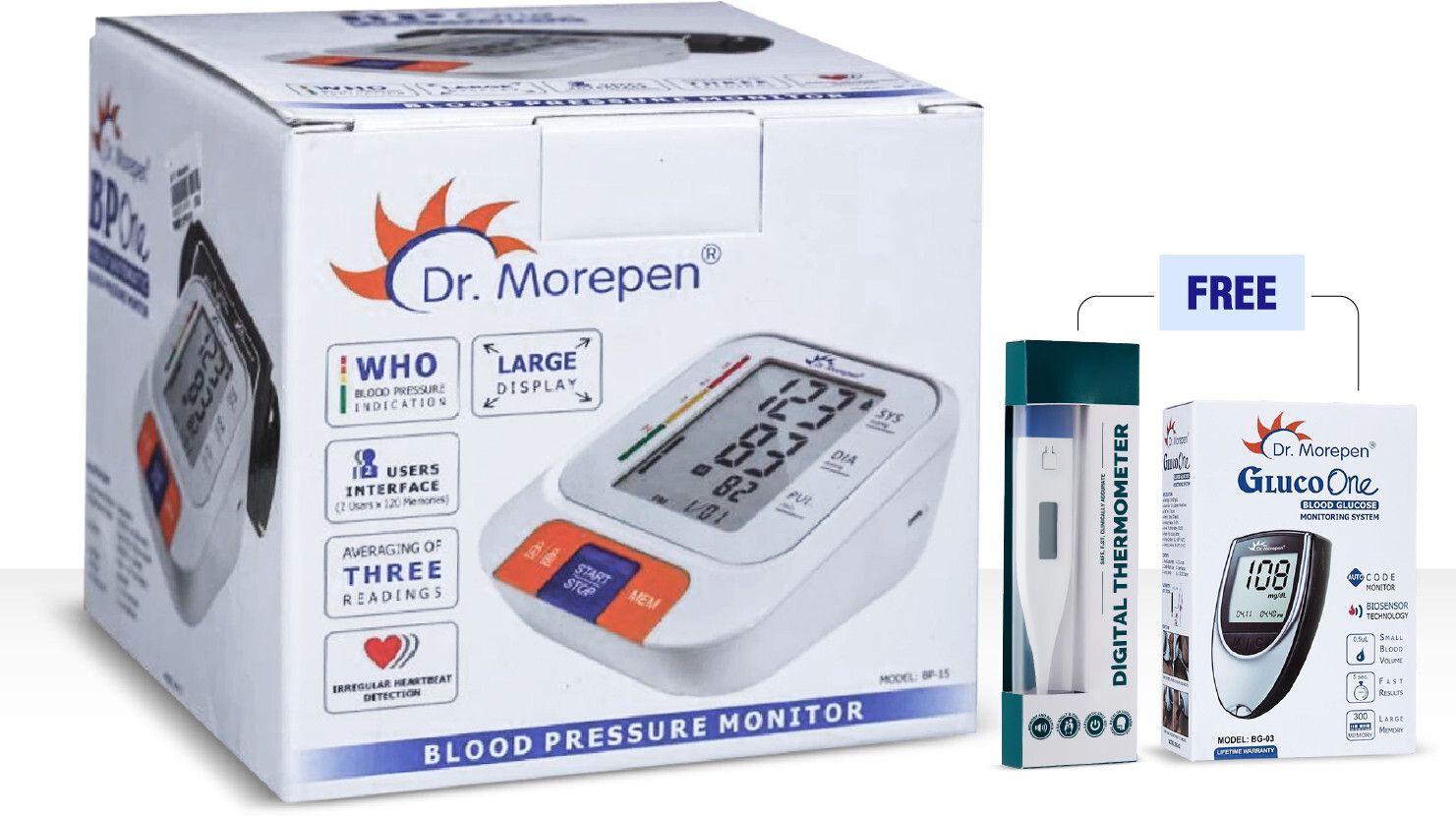 Dr. Morepen Automatic BP-15 Blood Pressure Monitor and BG-03 Blood Glucose Monitor & Thermometer Bp Monitor