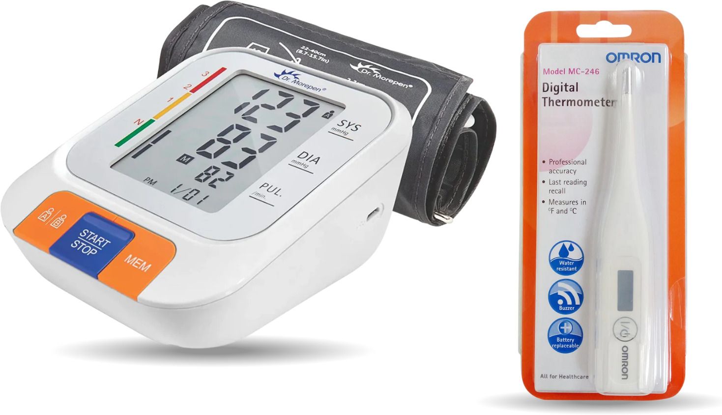 Dr. Morepen BP-15 Automatic Blood Pressure Monitor with Omron MC-246 Digital Thermometer (Combo Pack, 3 Years Warranty) Bp Monitor-image-37
