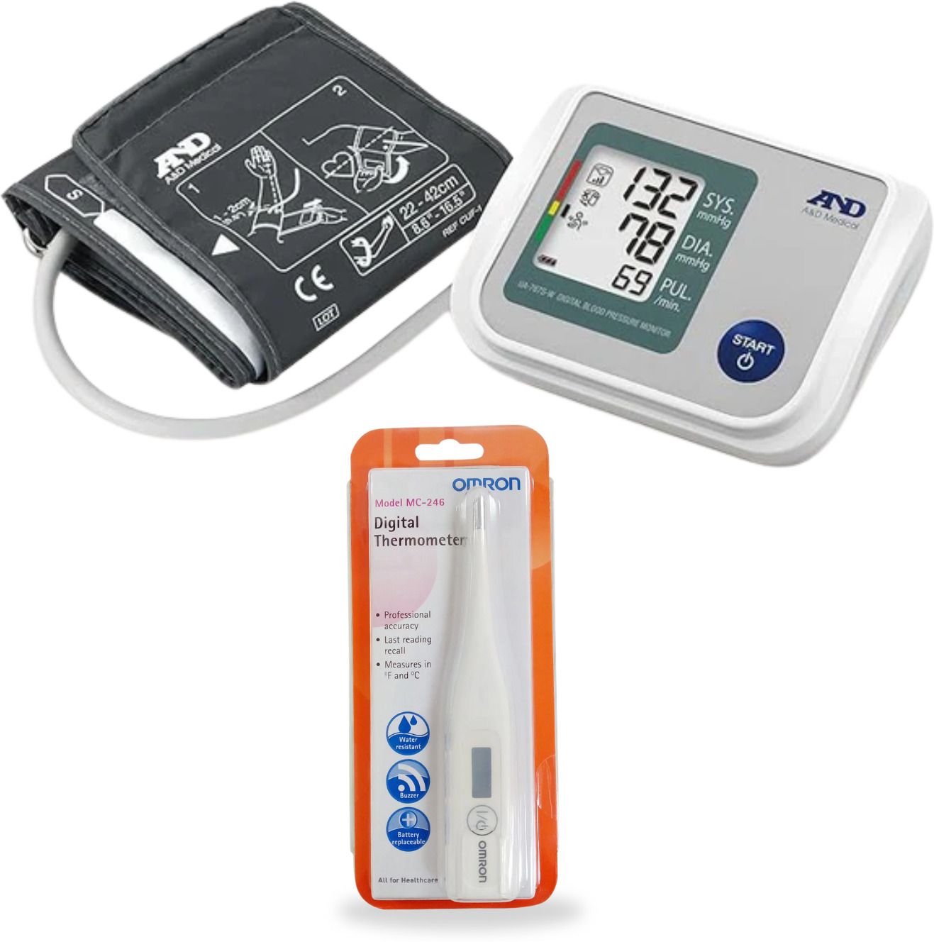 AND UA-767S-W Upper Arm Blood Pressure Monitor + Omron MC -246 Digital Thermometer for Home Health Monitoring Bp Monitor-image-21