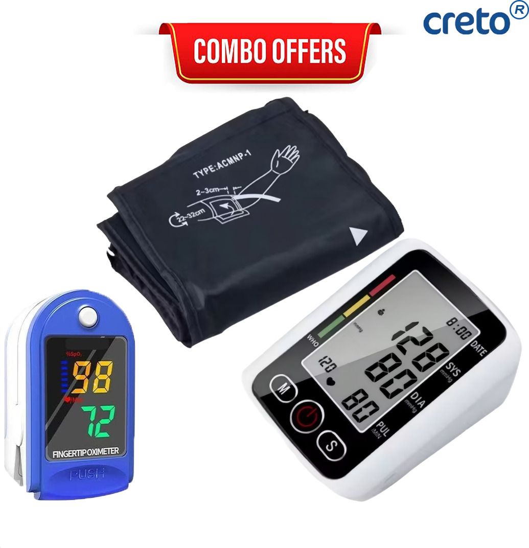 CRETO BP Monitor Combo Pack with LK87 LED Pulse Oximeter Finger Clip Bp Monitor-image-16