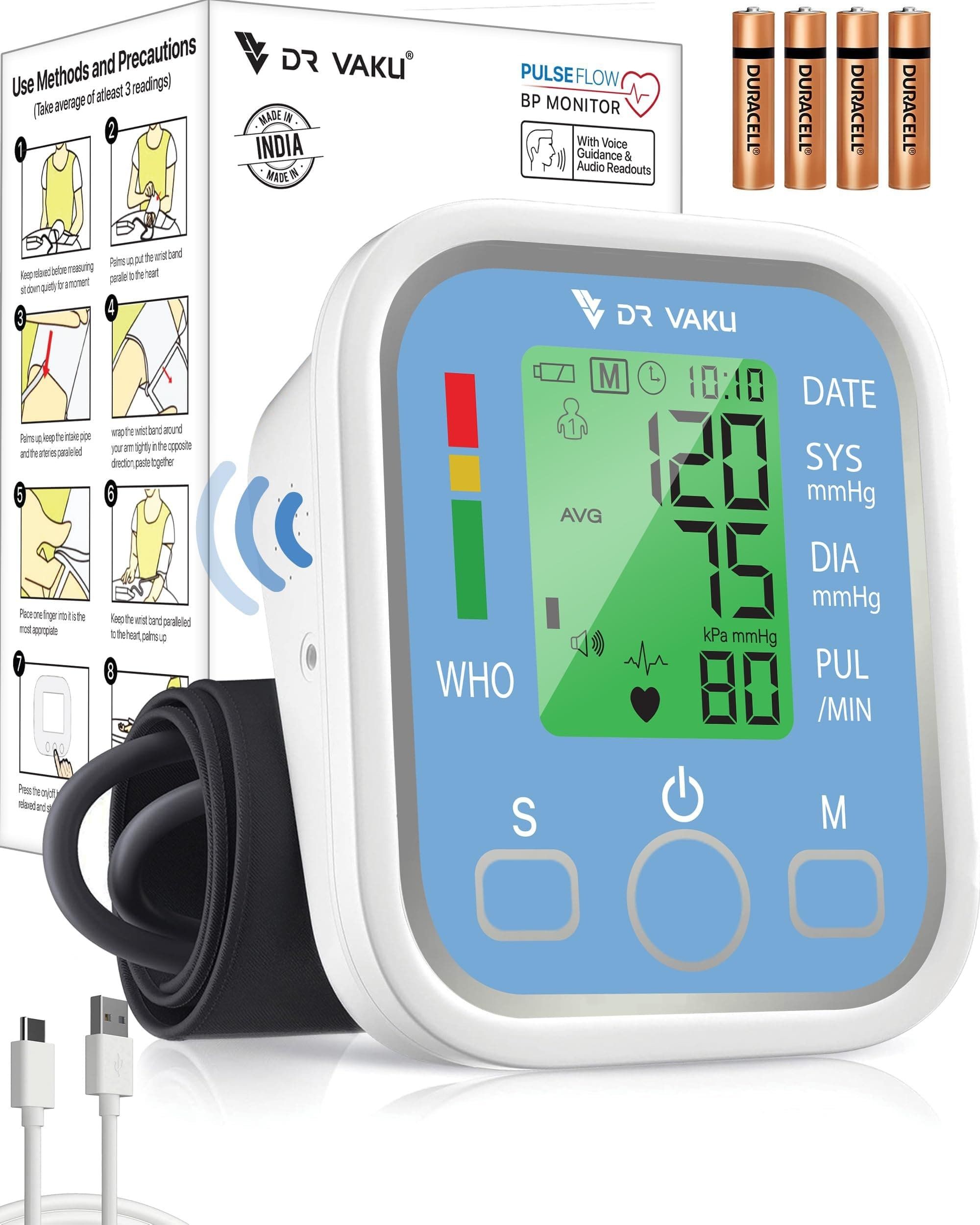 DR VAKU Digital Blood Pressure Machine Upper Arm Adjustable Cuff Kit with Most Accurate Measurement, Talking Function, Intelligence Technology Bp Monitor-image-41