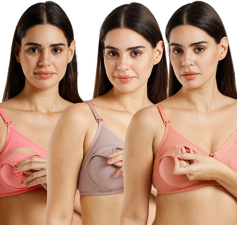 momtobe Pack of 3 Women Maternity/Nursing Non Padded Bra-picture-34