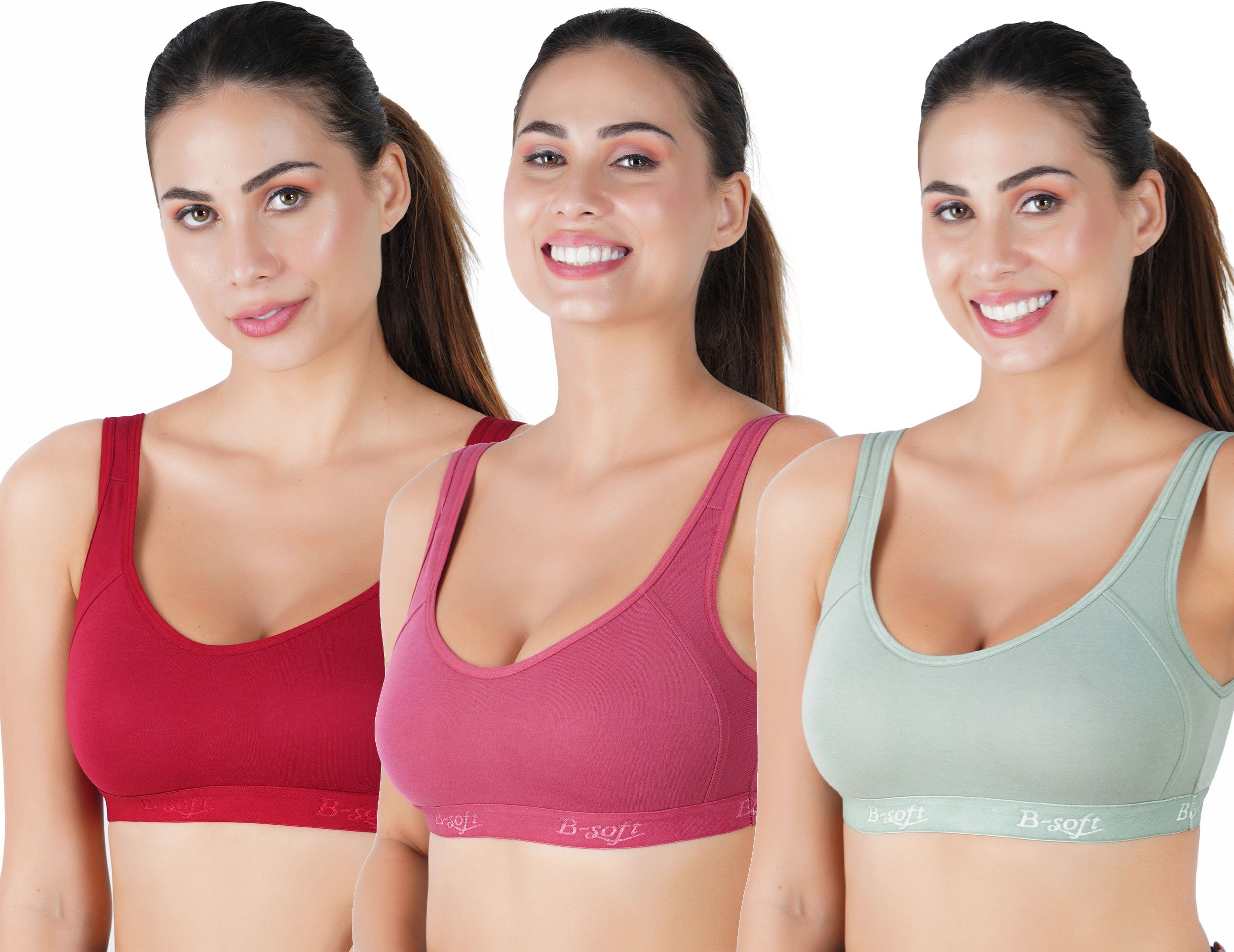 b-soft Pack of 3 Women Sports Non Padded Bra-picture-22
