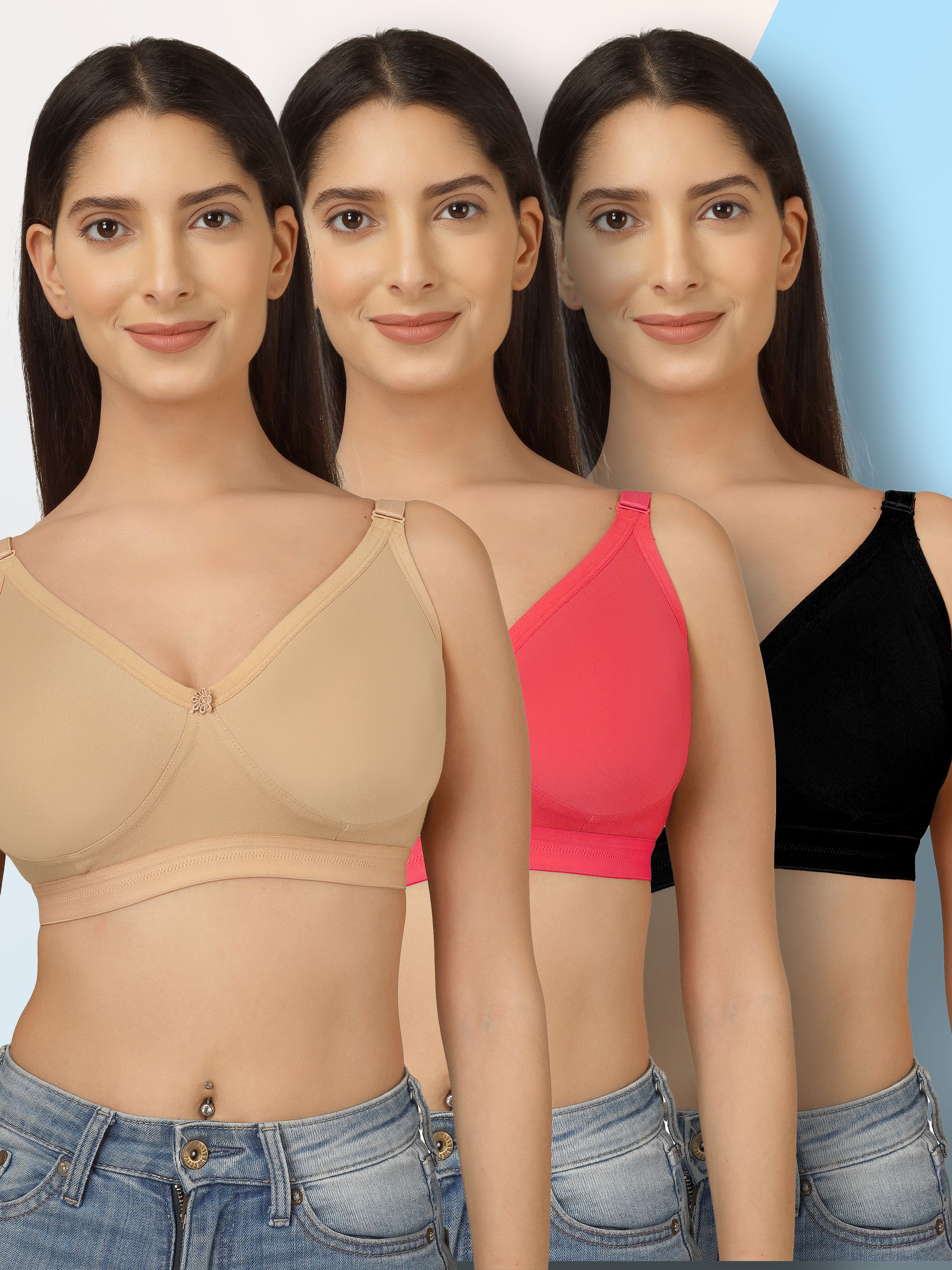 clothonics Pack of 3 Women Full Coverage Non Padded Bra-picture-15