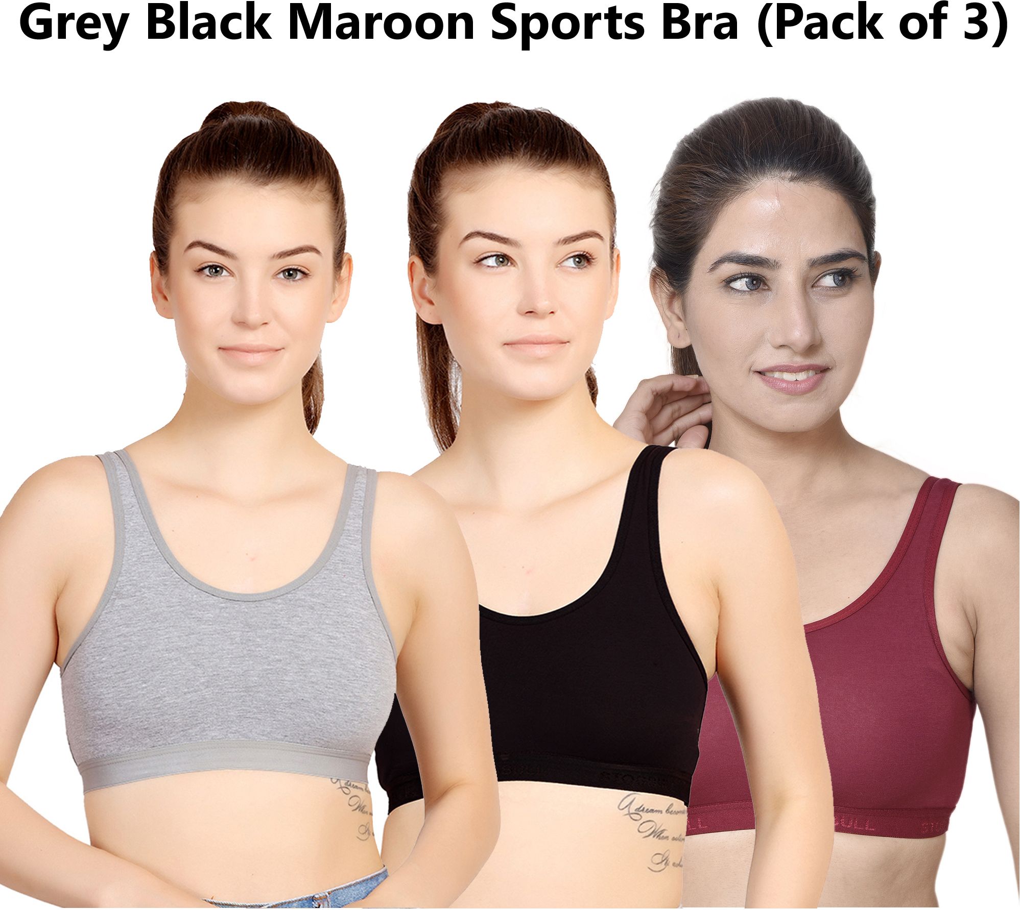 Pack of 3 Women Sports Non Padded Bra-image-30