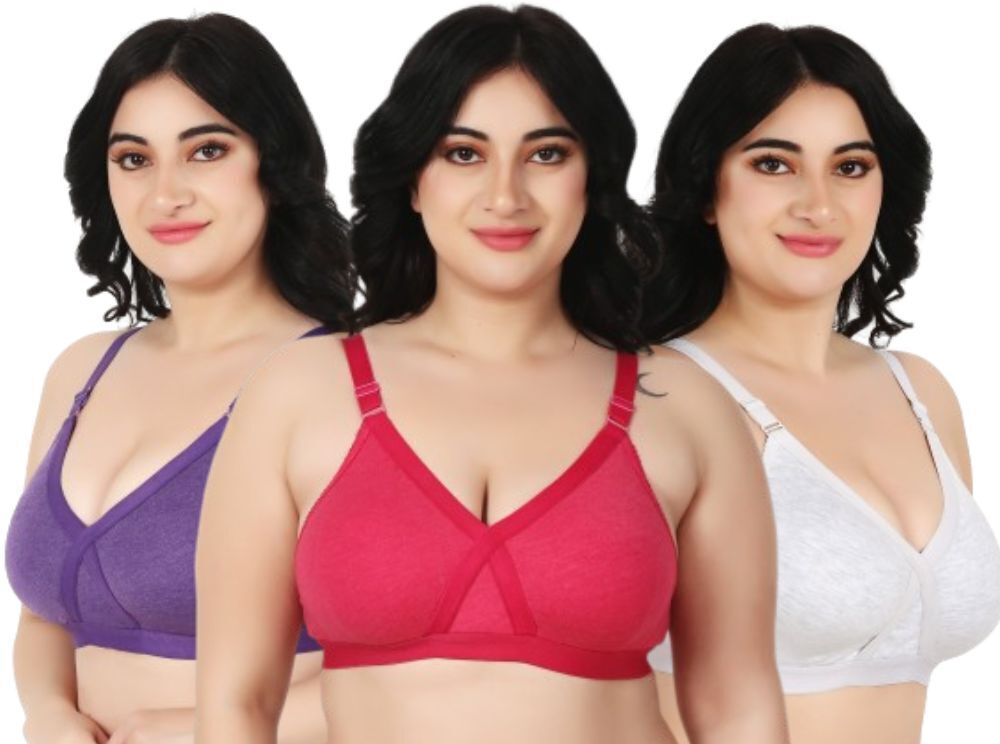 funahme Pack of 3 Women Full Coverage Non Padded Bra-picture-14