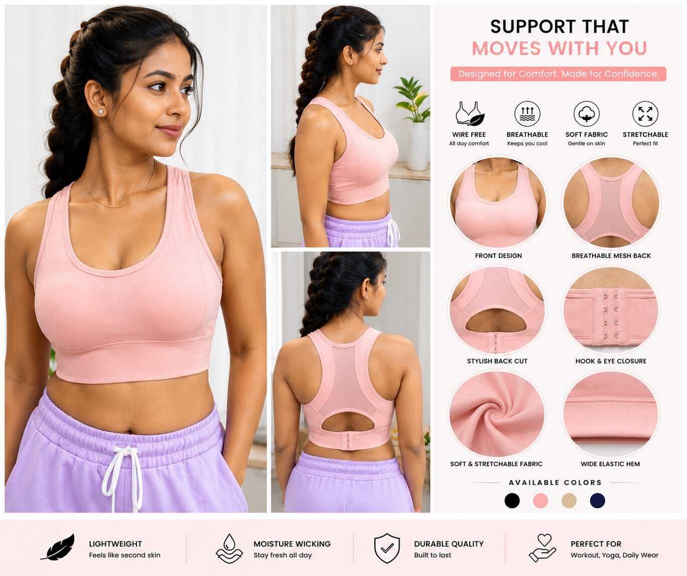 Women Sports Lightly Padded Bra-image-5