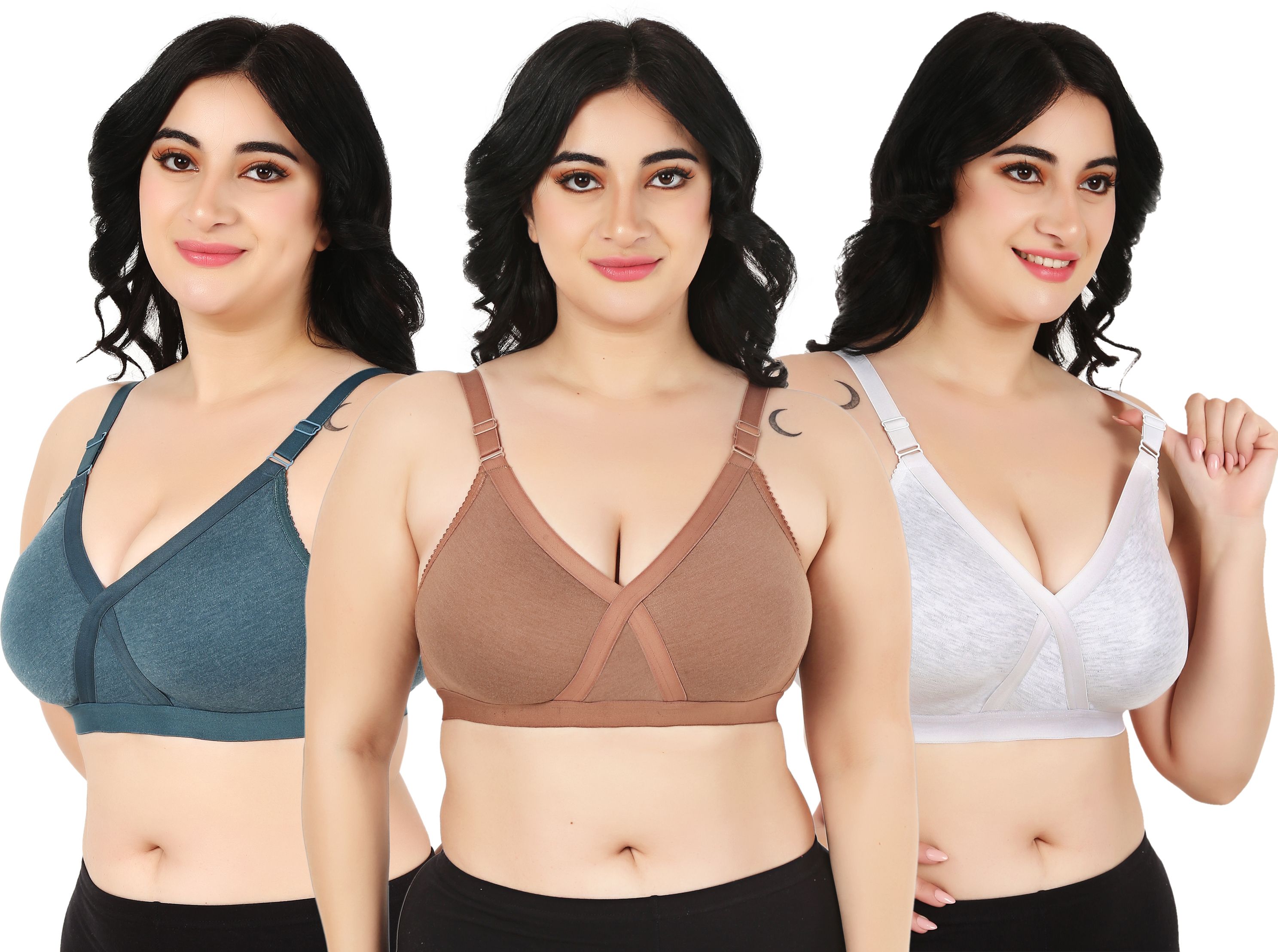 funahme Pack of 3 Women Full Coverage Non Padded Bra-picture-16