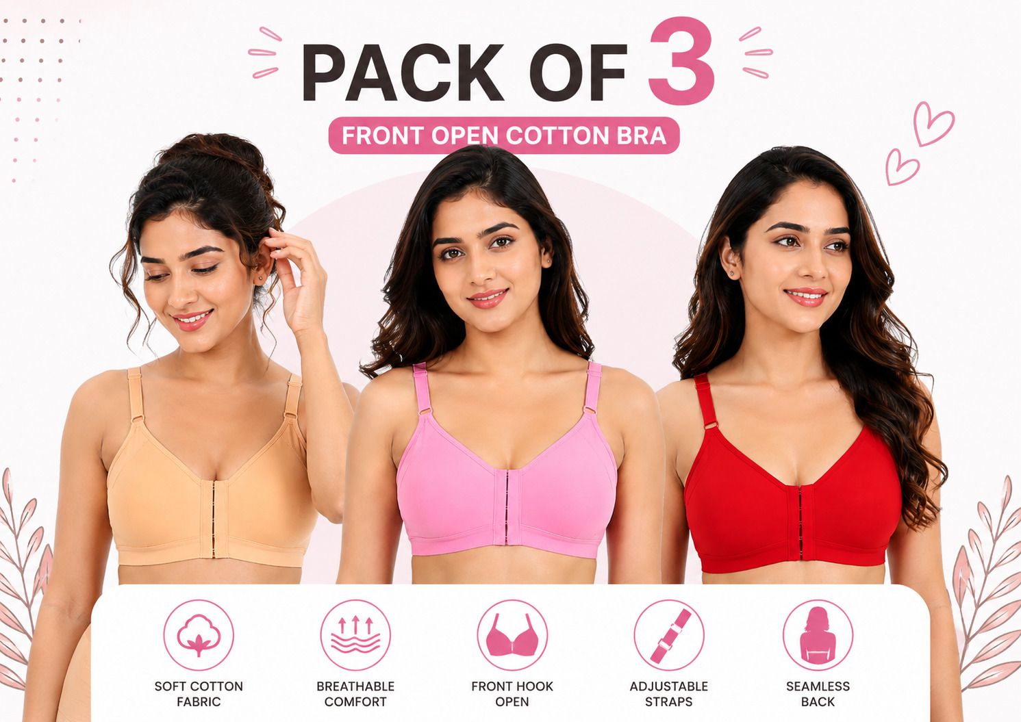 teroman wope Pack of 3 Women Full Coverage Non Padded Bra-picture-14