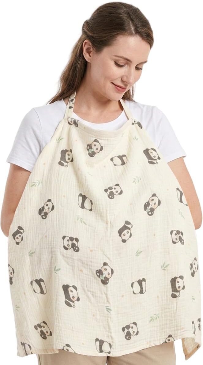 gustave Cotton Muslin Nursing Cover Panda Print Lightweight Breathable Feeding Cover Feeding Cloak-picture-37