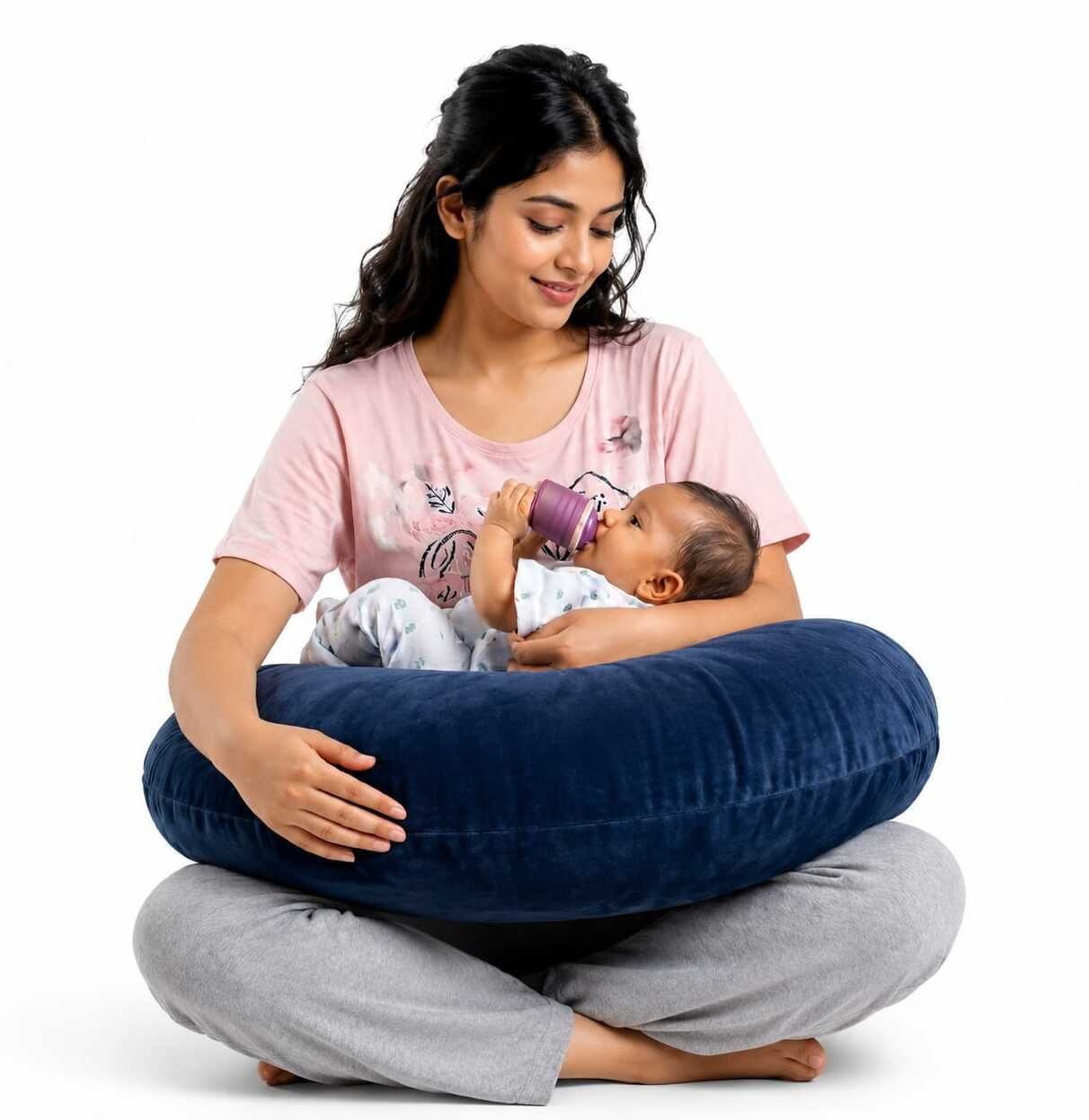 flipon Feeding Pillow for Mom & Baby | Soft Velvet Nursing Pillow | C Shape Baby Pillow Breastfeeding Pillow-picture-7
