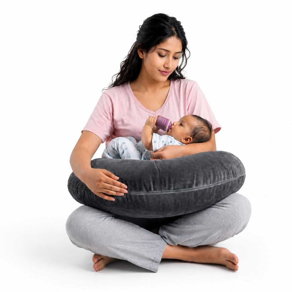 flipon Feeding Pillow for Mom & Baby | Soft Velvet Nursing Pillow | C Shape Cushion Breastfeeding Pillow-picture-4