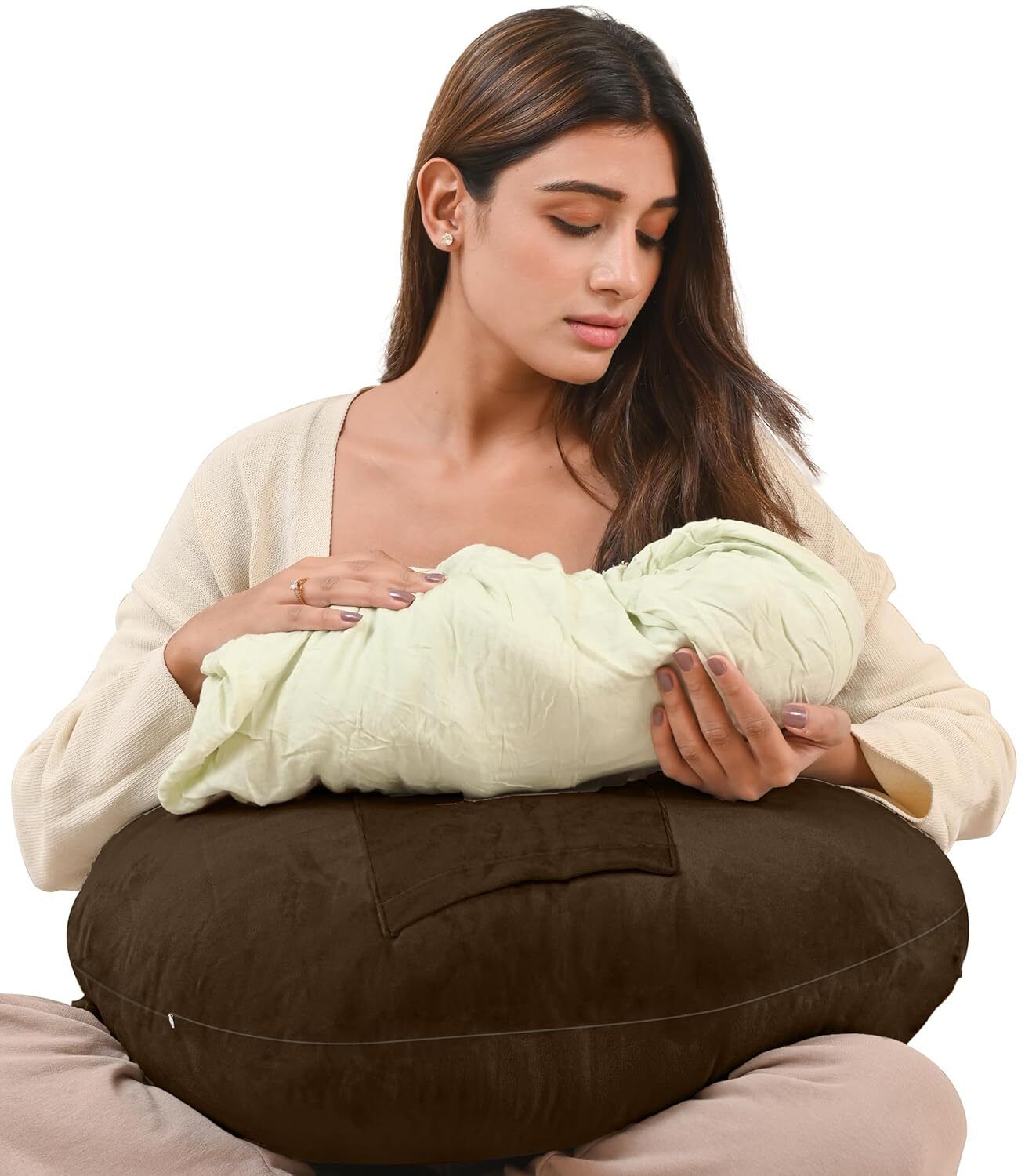 cherilo Multipurpose 5 in 1 Feeding Pillow with Adjustable Strap & Bottle Holder, Brown, Breastfeeding Pillow-picture-24