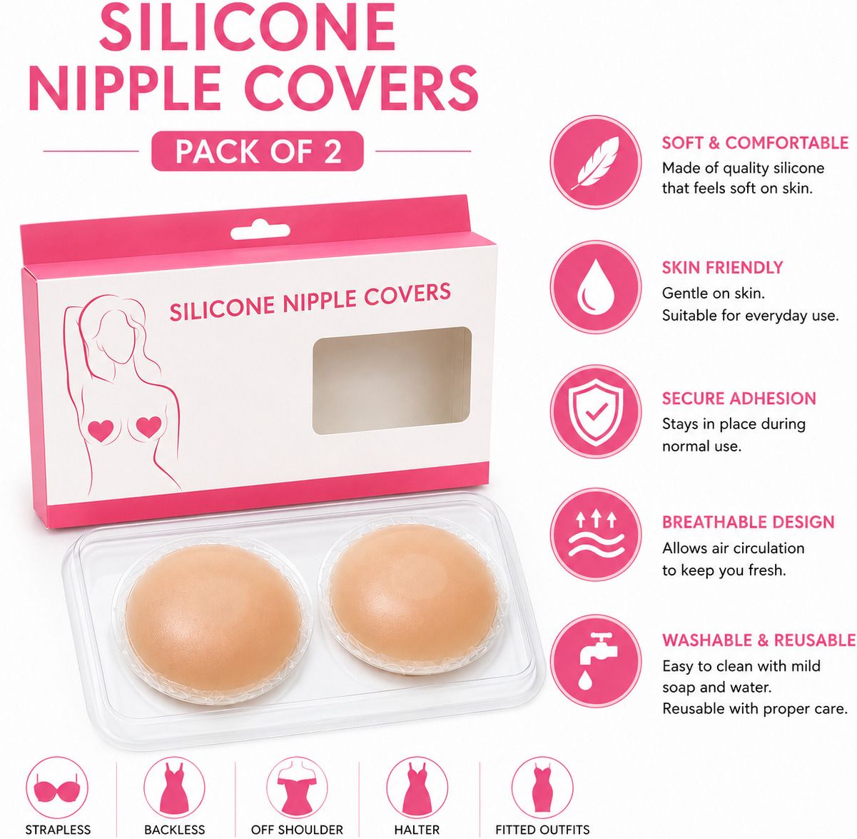 swagte Reusable Silicone Nipple Covers Women Invisible Adhesive Breast Covers Pack of 2 Breast Nipple Shield-picture-48