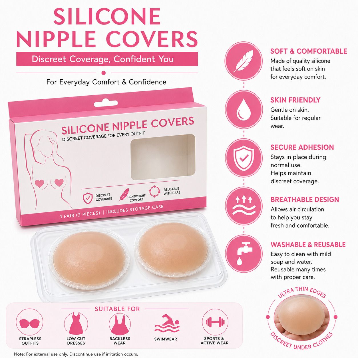 swagte Silicone Nipple Covers for Women Reusable Invisible Adhesive Breast Covers 2 Pcs Breast Nipple Shield-picture-10