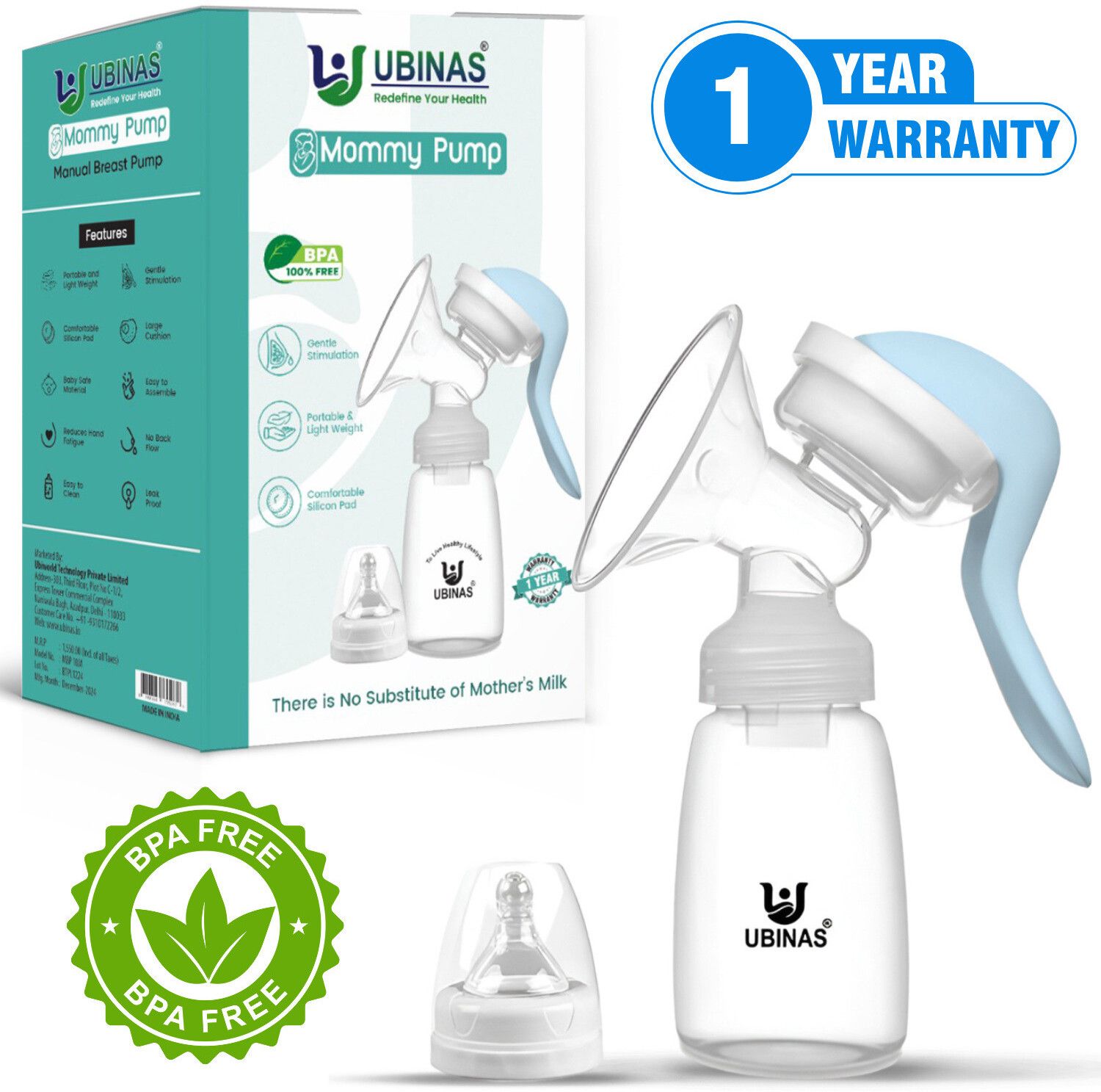 ubinas Manual Breast Pump | Easy Silicone Massage Cushion with One Year Warranty - Manual-picture-17
