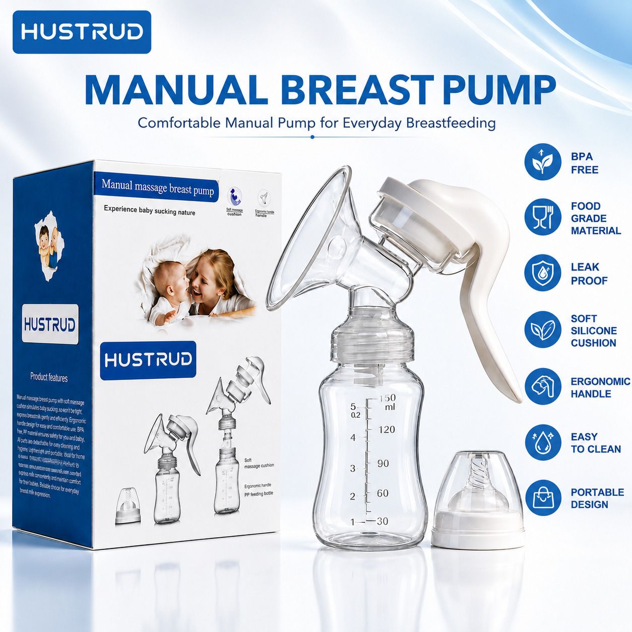 hustrud Premium Manual Breast Pump Soft Cushion Leak Proof Baby Care Recommended: - Manual-picture-16