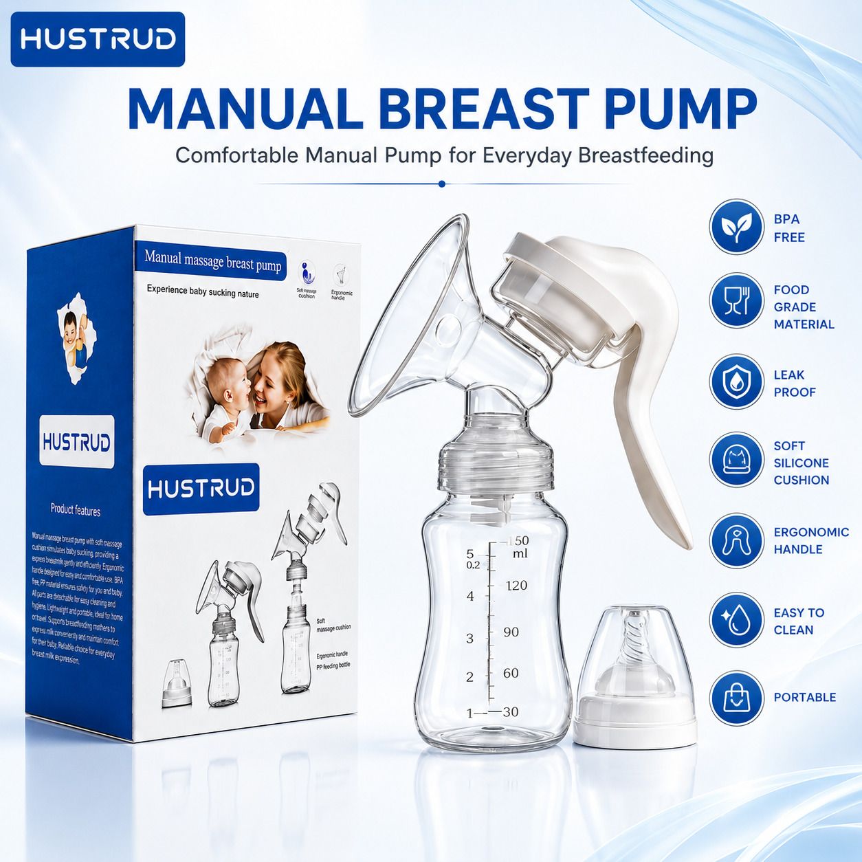 hustrud Breast Milk Manual Pump Portable Baby Feeding Pump BPA Free - Manual-picture-22