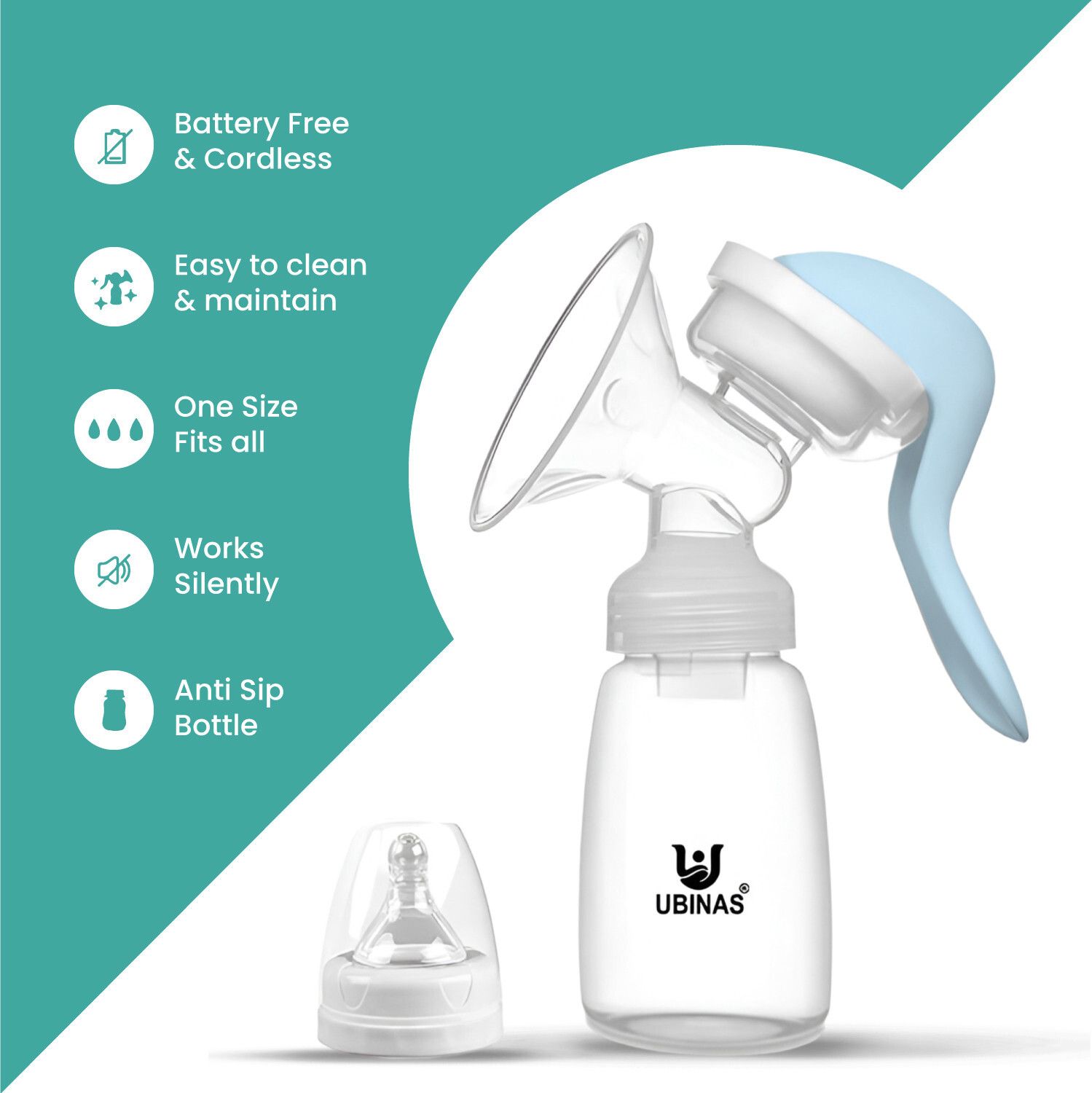 ubinas Manual Breast Pump | Easy Silicone Massage Cushion with One Year Warranty- Manual-picture-14