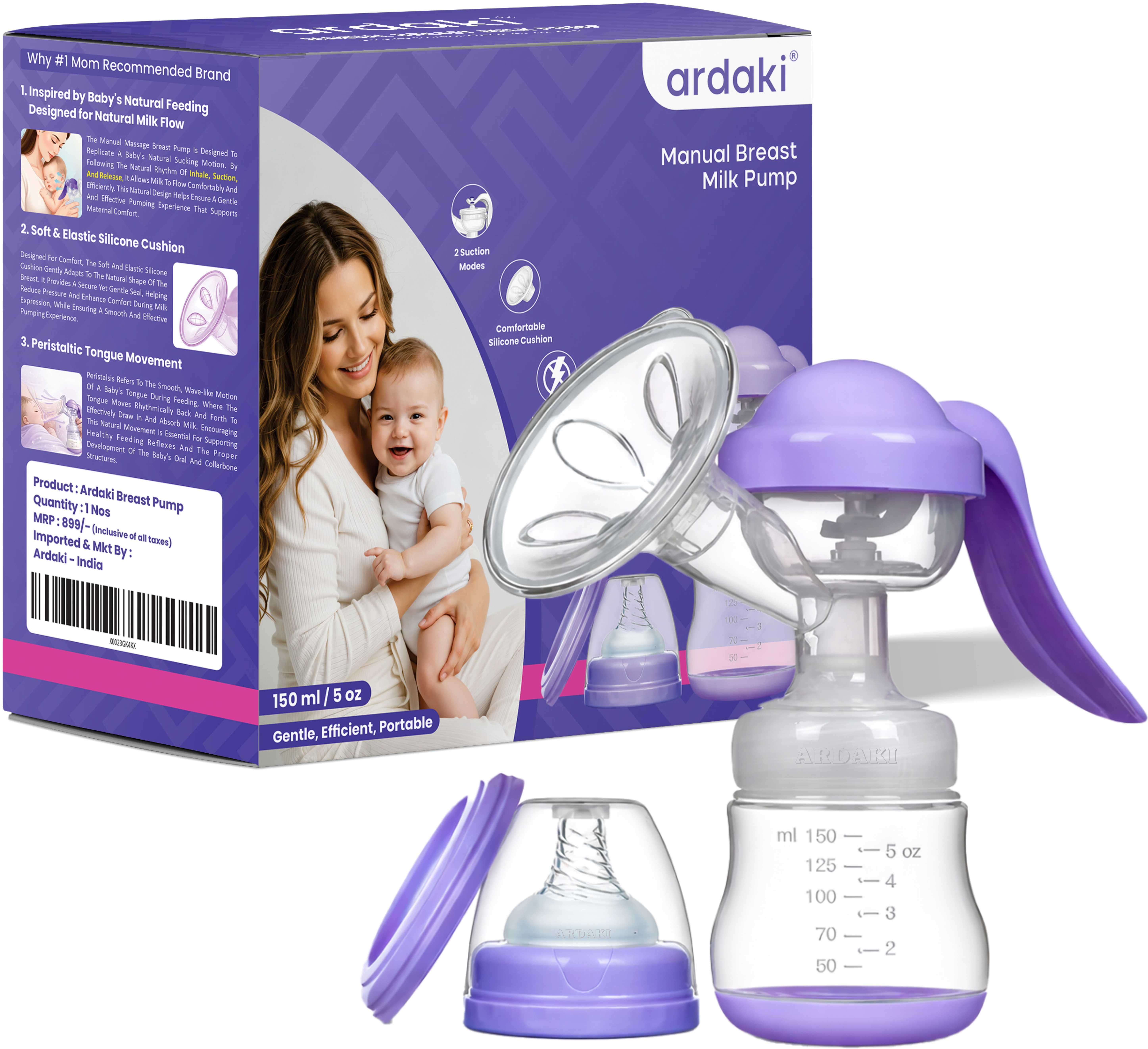 ardaki Manual Breast Pump, 3 Level Suction Adjustment milk manual feeding pump - Manual-picture-12
