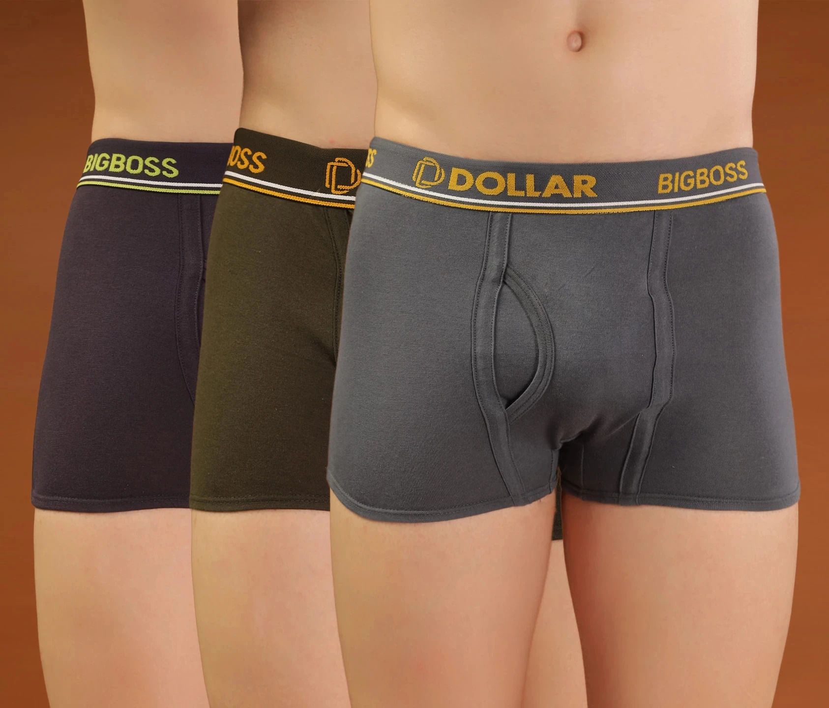 bigboss Pack of 3 Combed Cotton Double Pouch Support Solid Men Trunk-picture-17
