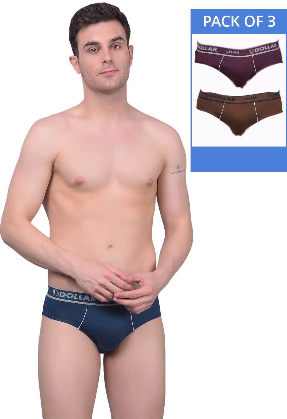 Pack of 3 Dollar Lehar Super Combed Cotton Mens Brief -Pack of 3- Actual Colour May Vary Solid Men Brief-picture-16