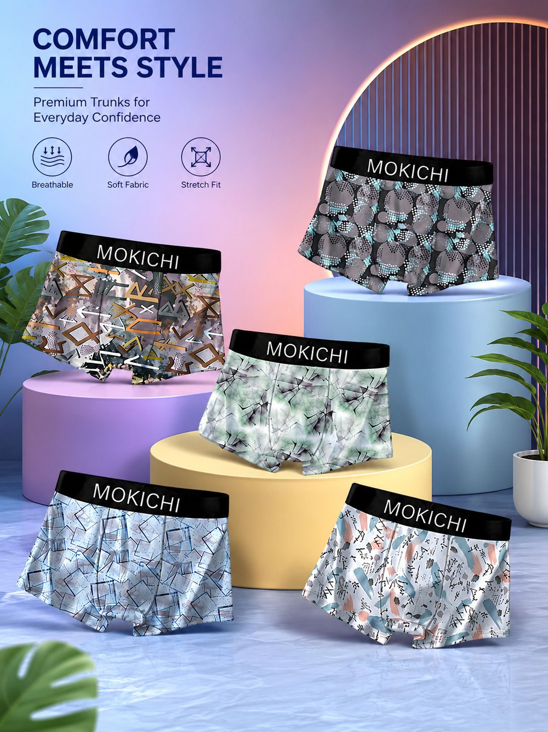 mokichi Pack of 5 Printed, Geometric Print Men Brief-picture-18