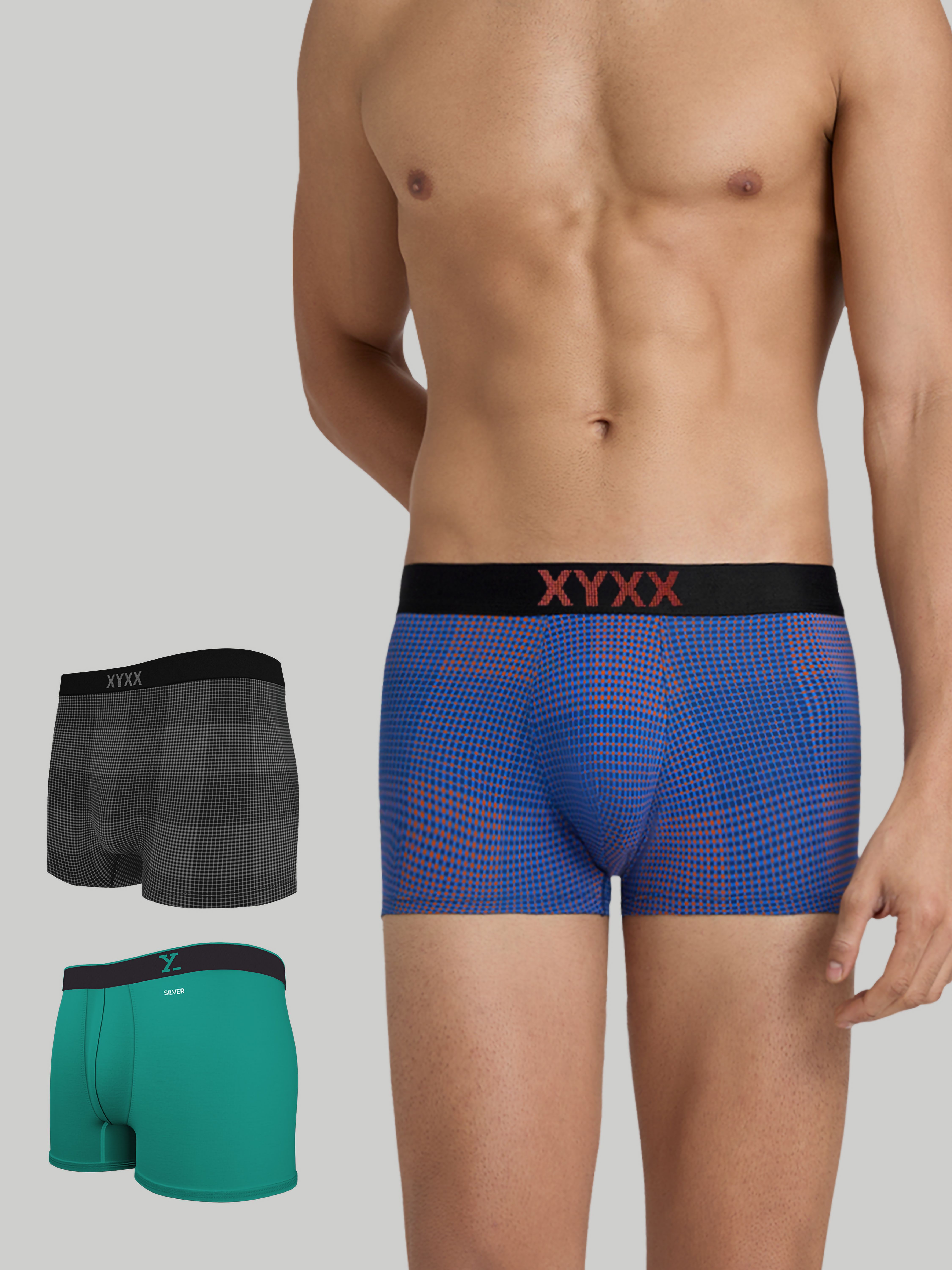 xyxx Pack of 3 Solid printed, Regular Fit Cotton Self Design Men Trunk-picture-21