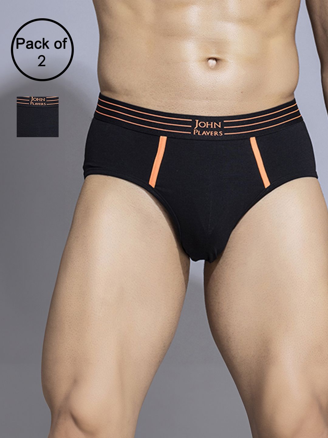 john players Pack of 2 Contoured Crotch Cotton Fabric (Black) Solid Men Brief-picture-22