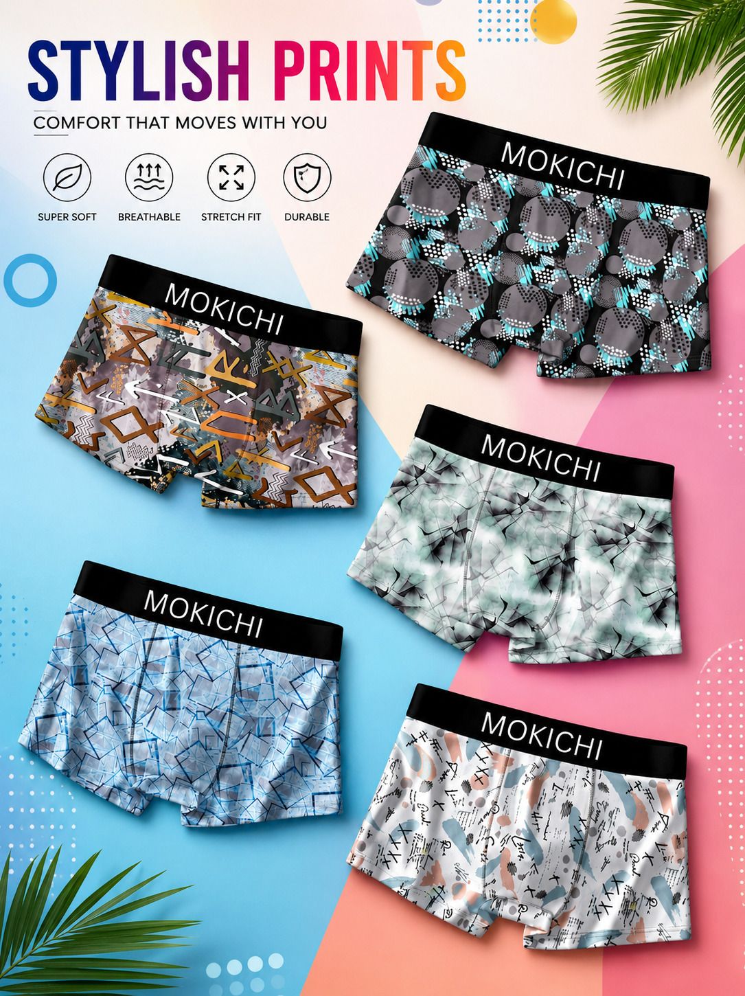 mokichi Pack of 5 Printed, Geometric Print Men Brief-picture-12