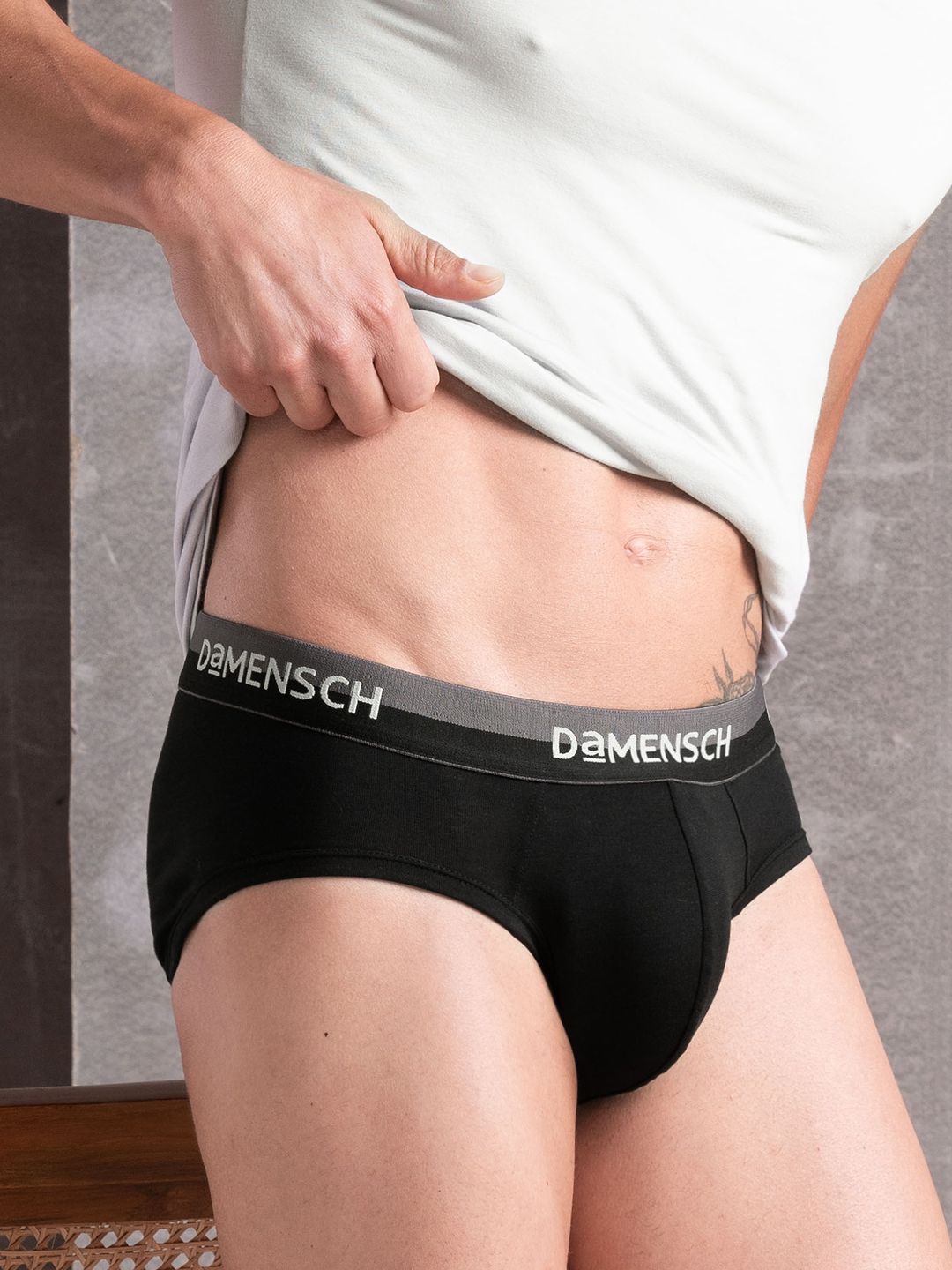 damensch Cotton Stretch Peppermint Finish Black Solid Men Brief-picture-23