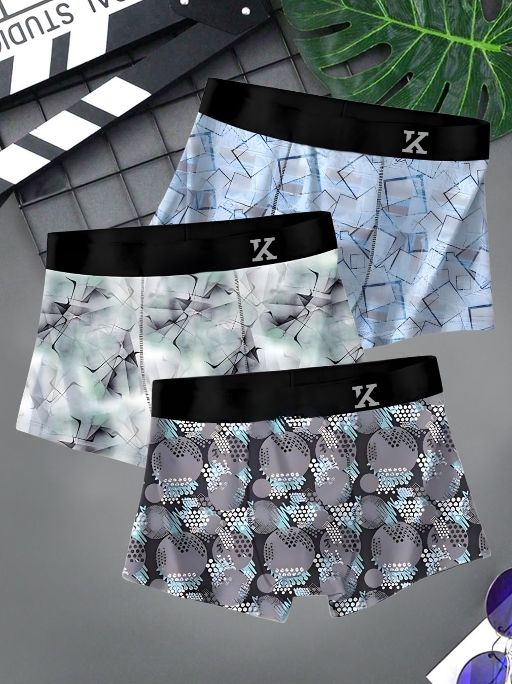 kinu Pack of 3 Geometric Print Men Trunk-picture-13