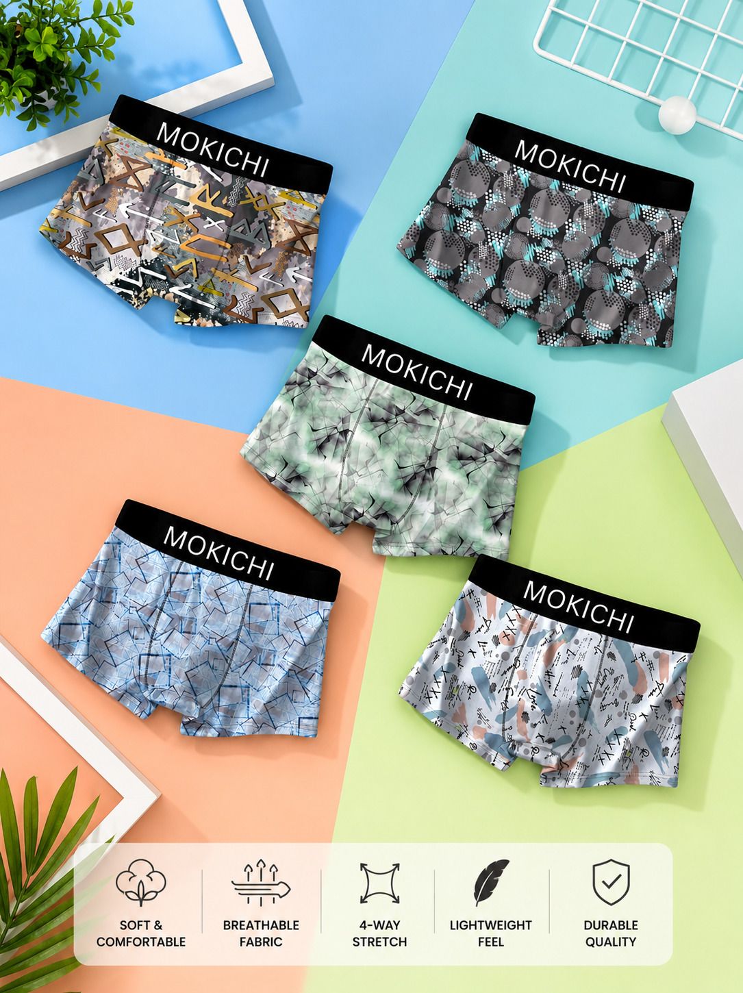mokichi Pack of 5 Printed, Geometric Print Men Brief-picture-22