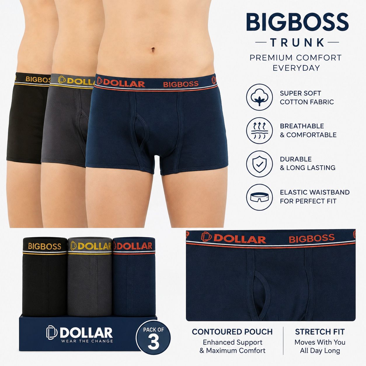 dollar bigboss Pack of 3 Solid Men Trunk-picture-13