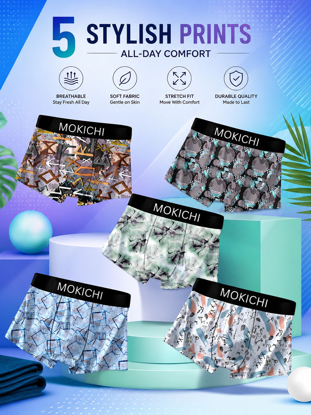 mokichi Pack of 5 Printed, Geometric Print Men Brief-picture-48