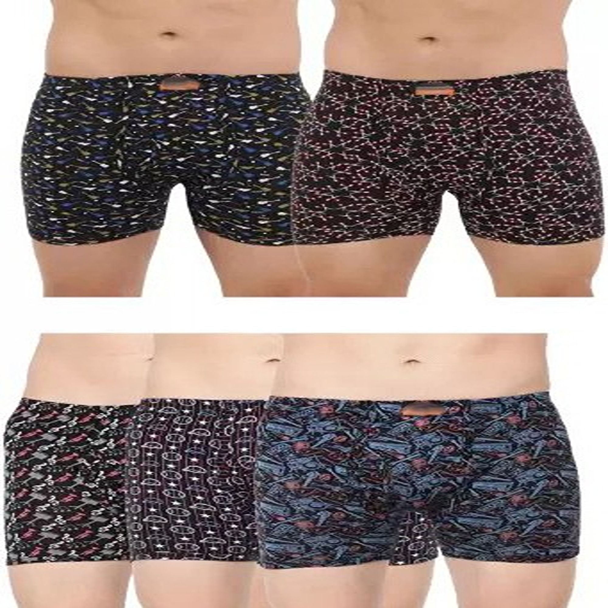 cavendres Pack of 5 Camouflage, Animal Print, Checkered, Floral Print, Printed, Self Design, Geometric Print, Colorblock, Graphic Print Men Trunk-picture-11