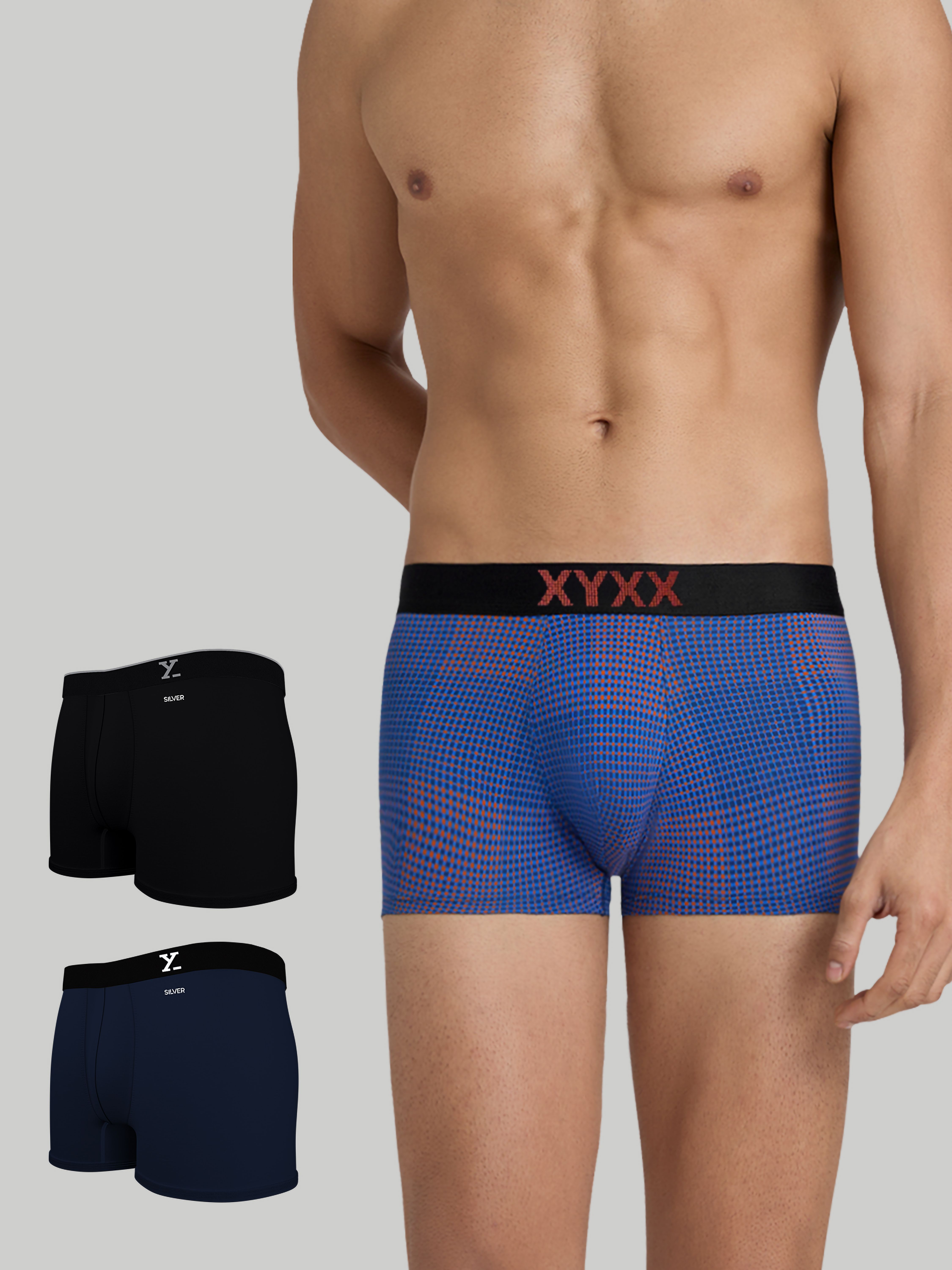 Pack of 3 Solid printed, Regular Fit Cotton Self Design Men Trunk-image-7