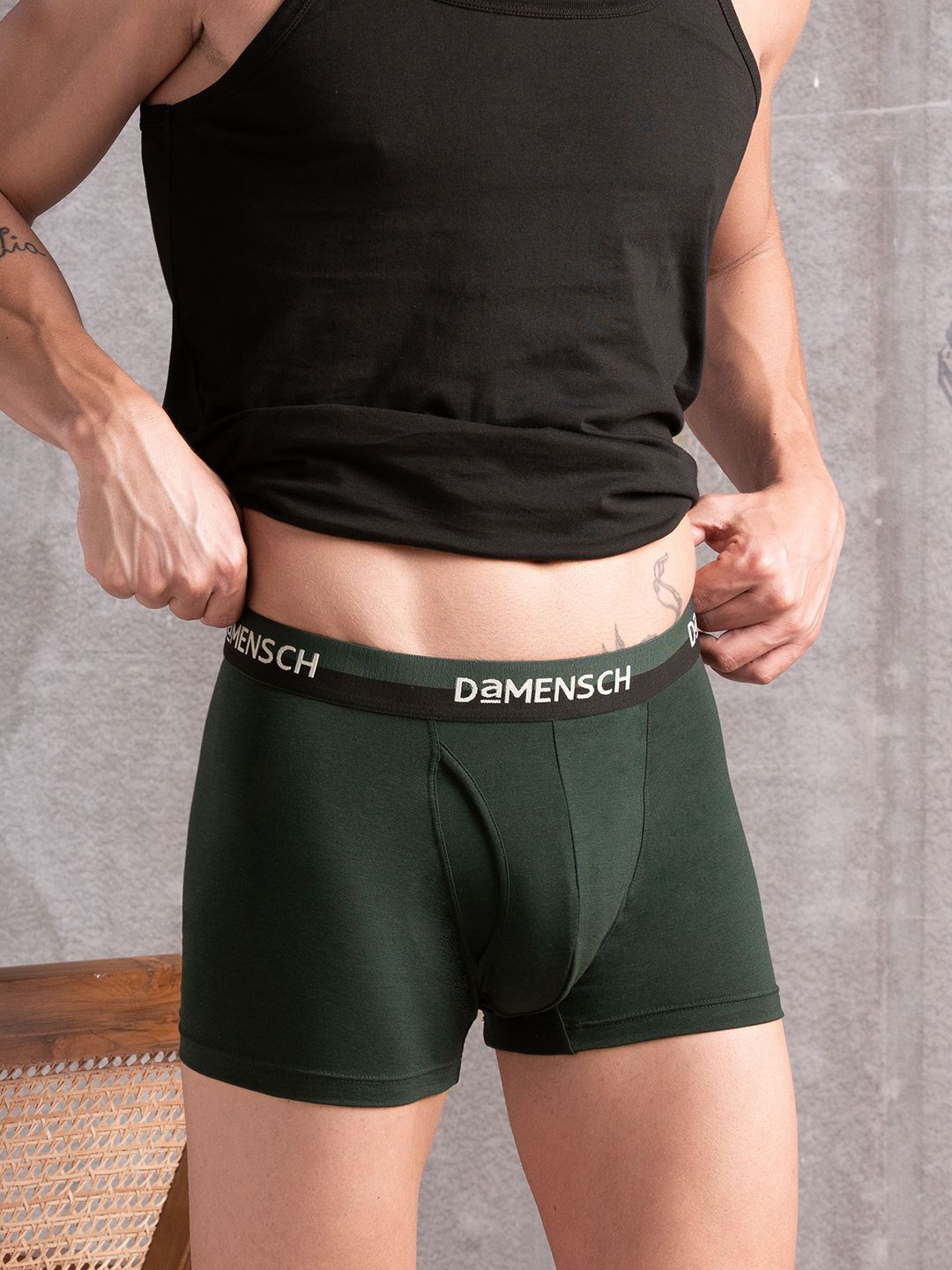 damensch Feel Mint Combed Cotton Green Solid Men Trunk-picture-10