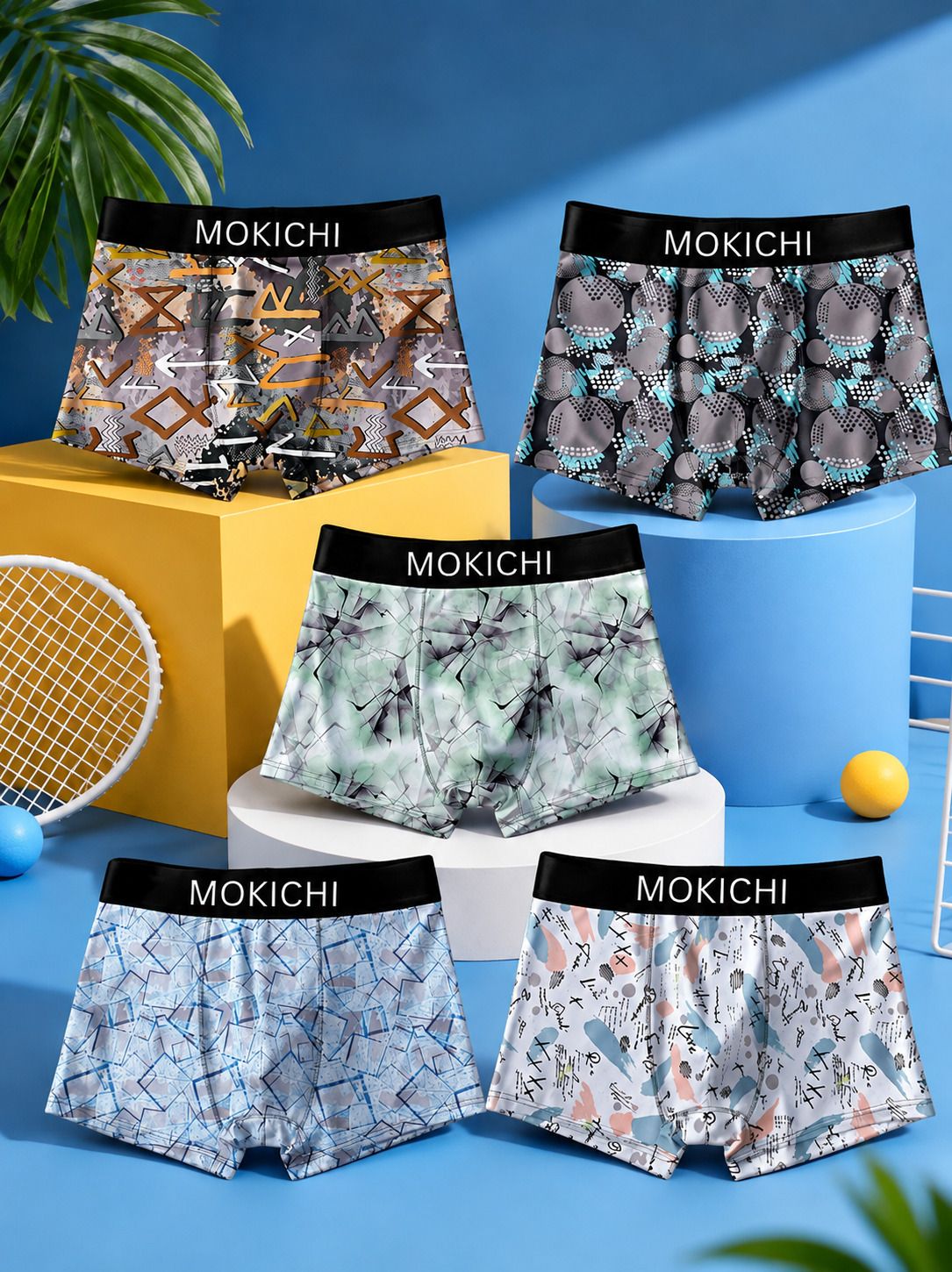 mokichi Pack of 5 Printed, Geometric Print Men Brief-picture-25