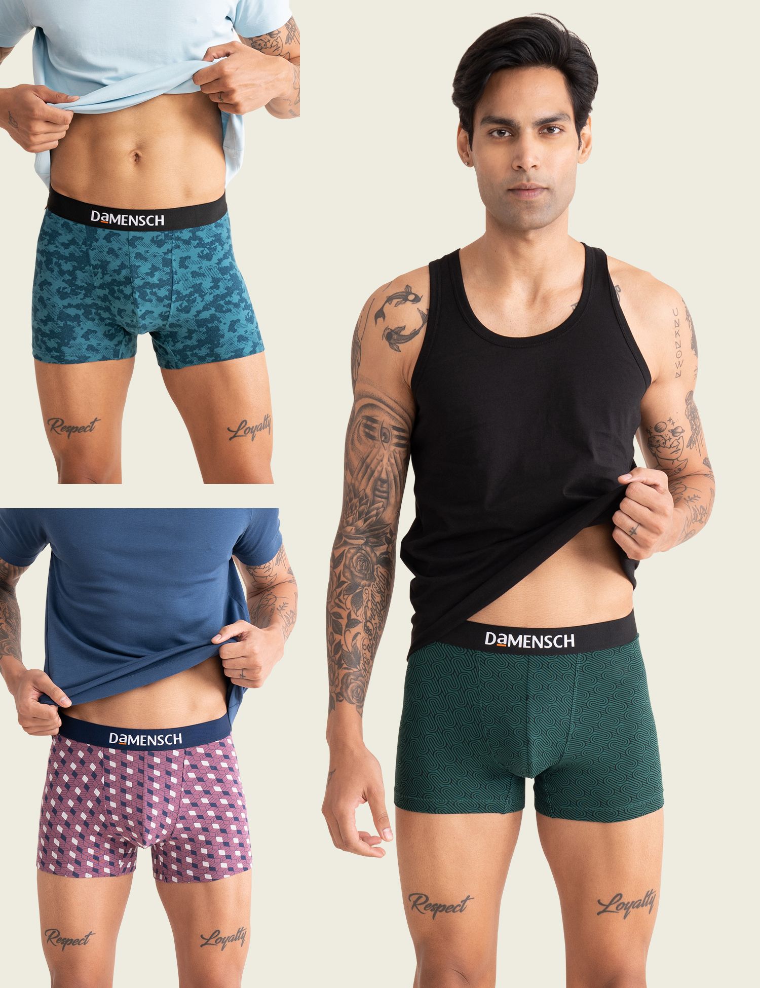 damensch Pack of 3 Combed Cotton Stretch V Shape Printed Men Trunk-picture-17