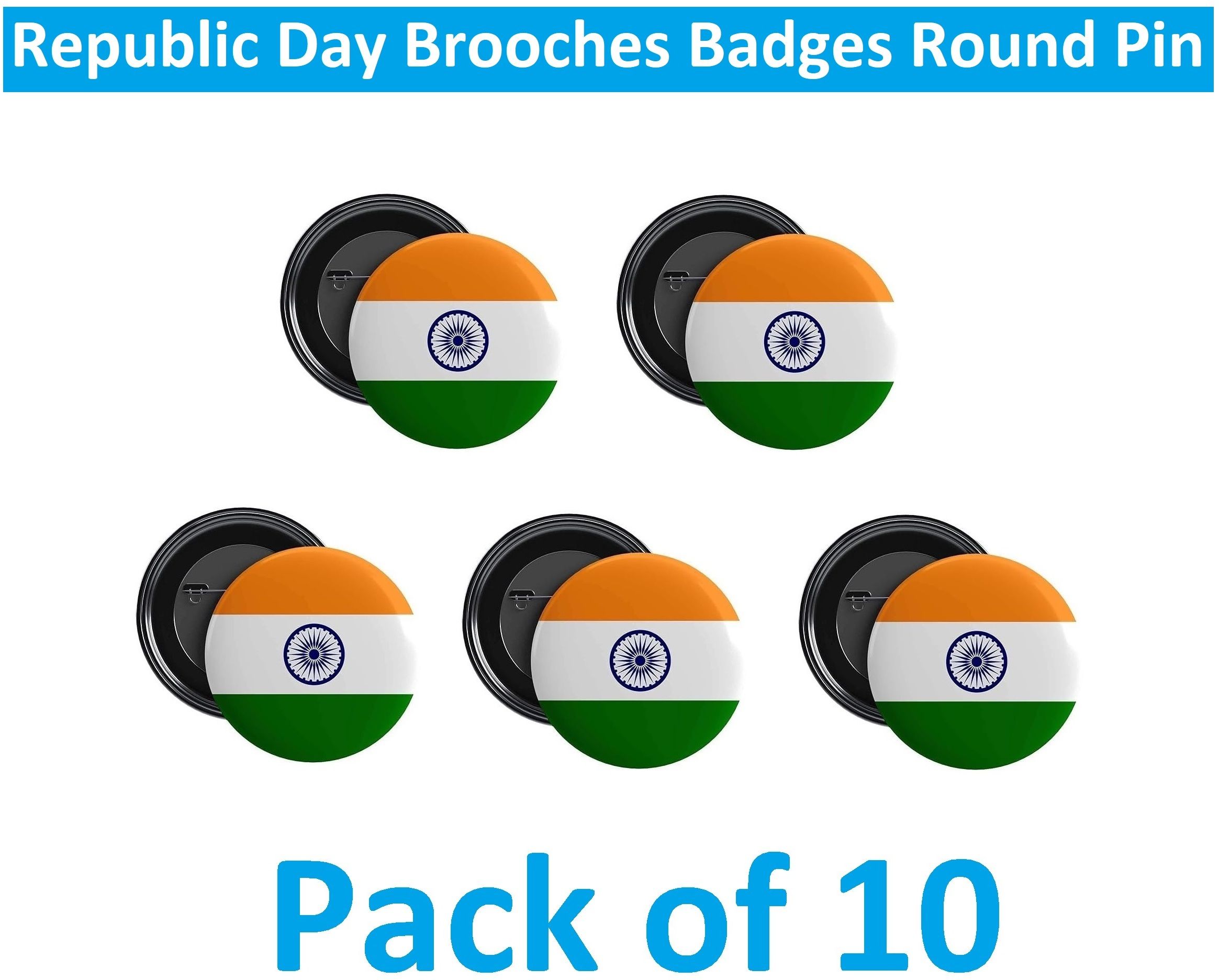 SIANL Pack of 10 Republic Day Brooches Badges Round Pin (IBB19.2) Brooch-image-49