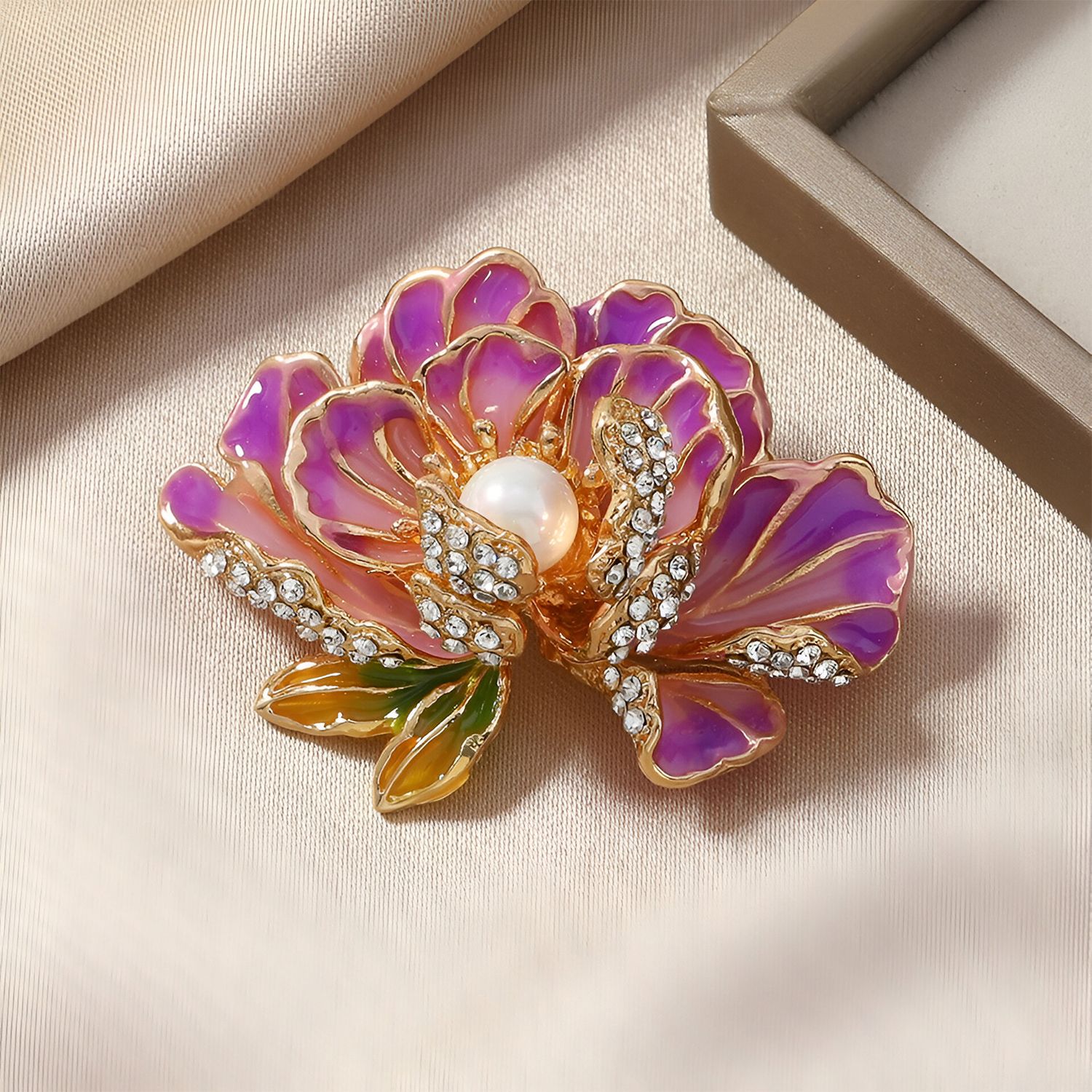 SYGA Women Elegant Peony Flower Brooch – Alloy, with Pearl Accent Brooch-image-7