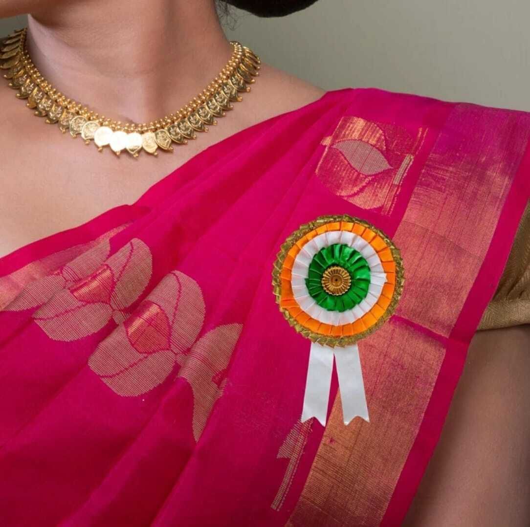 FASHIONTRENDS patriotic lapel pin features the Indian tricolor in a pleated rosette design. Brooch-image-49