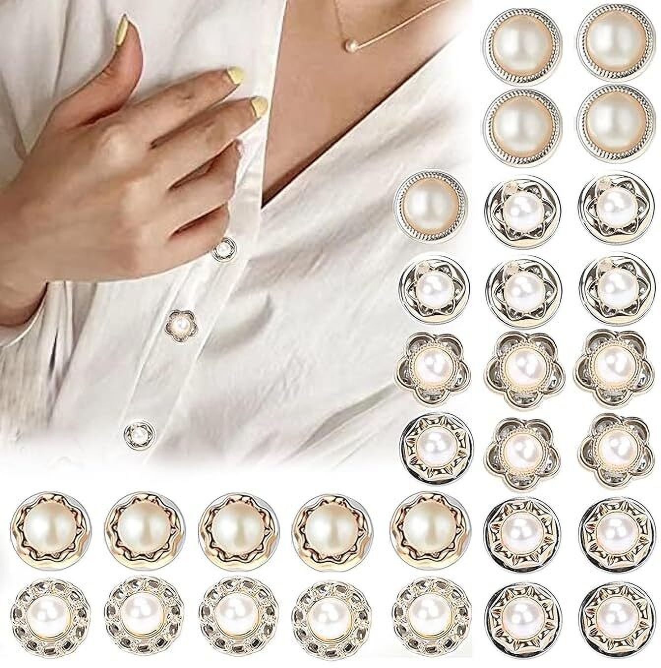 BEYKURY 30pcs Pearl Button Brooch Pins Set - Elegant Cover-Up Cardigans,Sarees, Dresses Brooch-image-2
